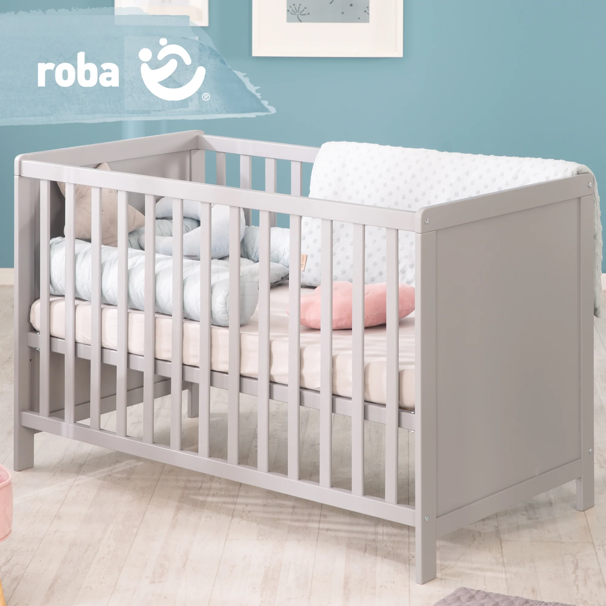 Beistellbett, 60 x 120 cm, taupe, verstellbar, 5 Schlupfsprossen, inkl. Lattenrost & Matratze - Image 6