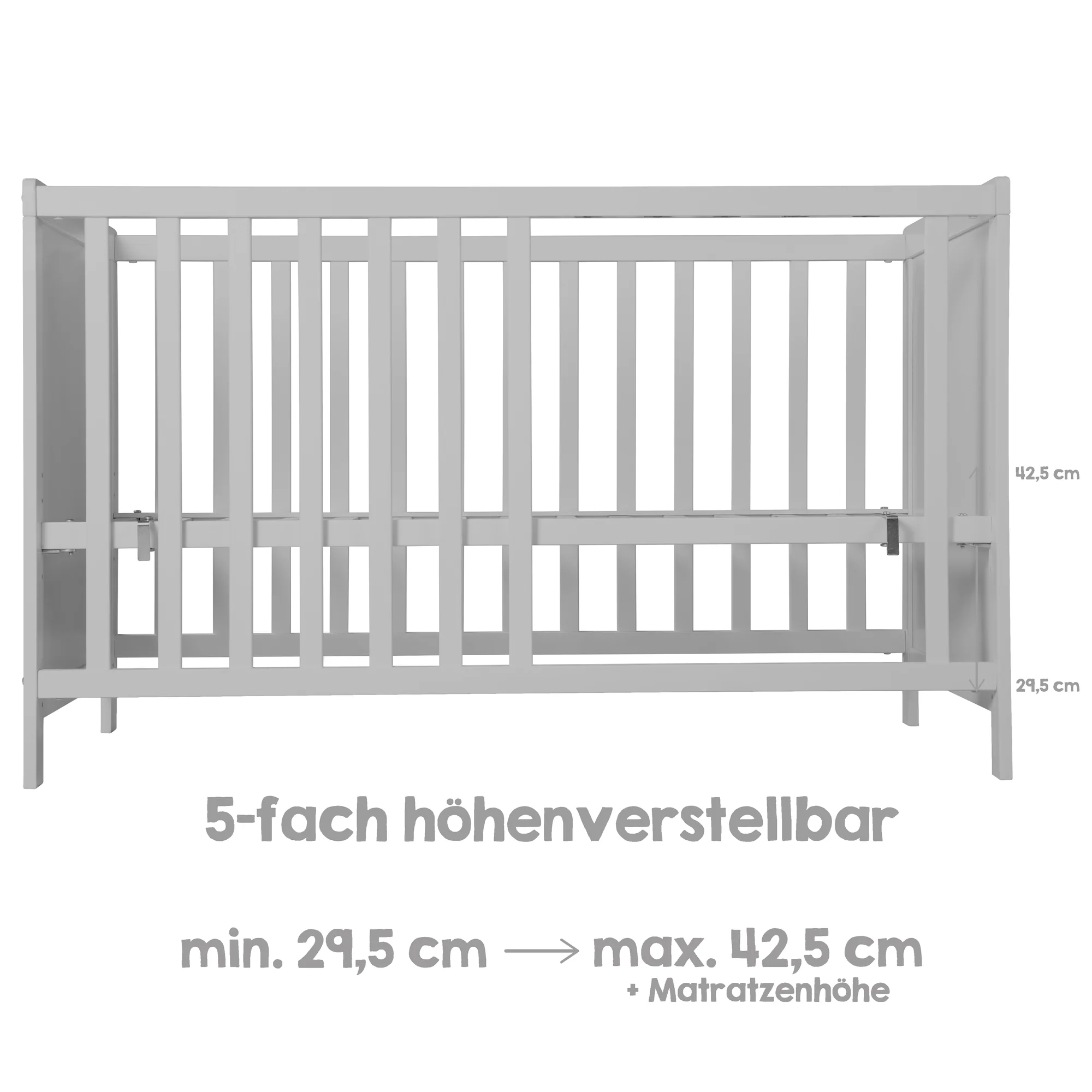 Beistellbett, 60 x 120 cm, taupe, verstellbar, 5 Schlupfsprossen, inkl. Lattenrost & Matratze - Image 8