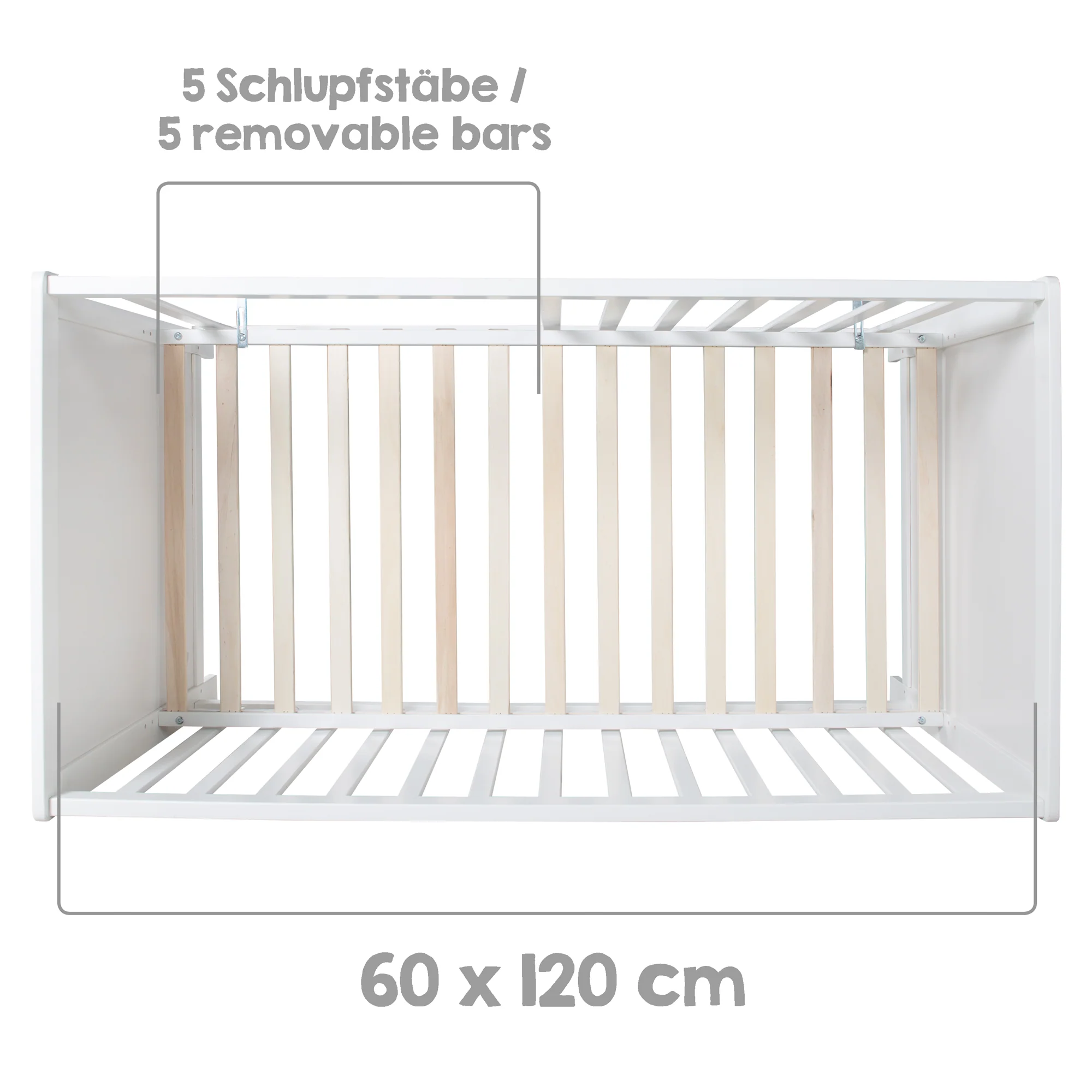Multifunktionsbett mit Beistellfunktion 60 x 120 cm, weiß, inkl. Bettausstattung - Image 7