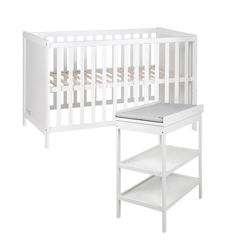 Kinderzimmerset 'roba Style' inkl. Wickelkommode & Beistellbett, mit Lattenrost, 60 x 120 cm, weiß