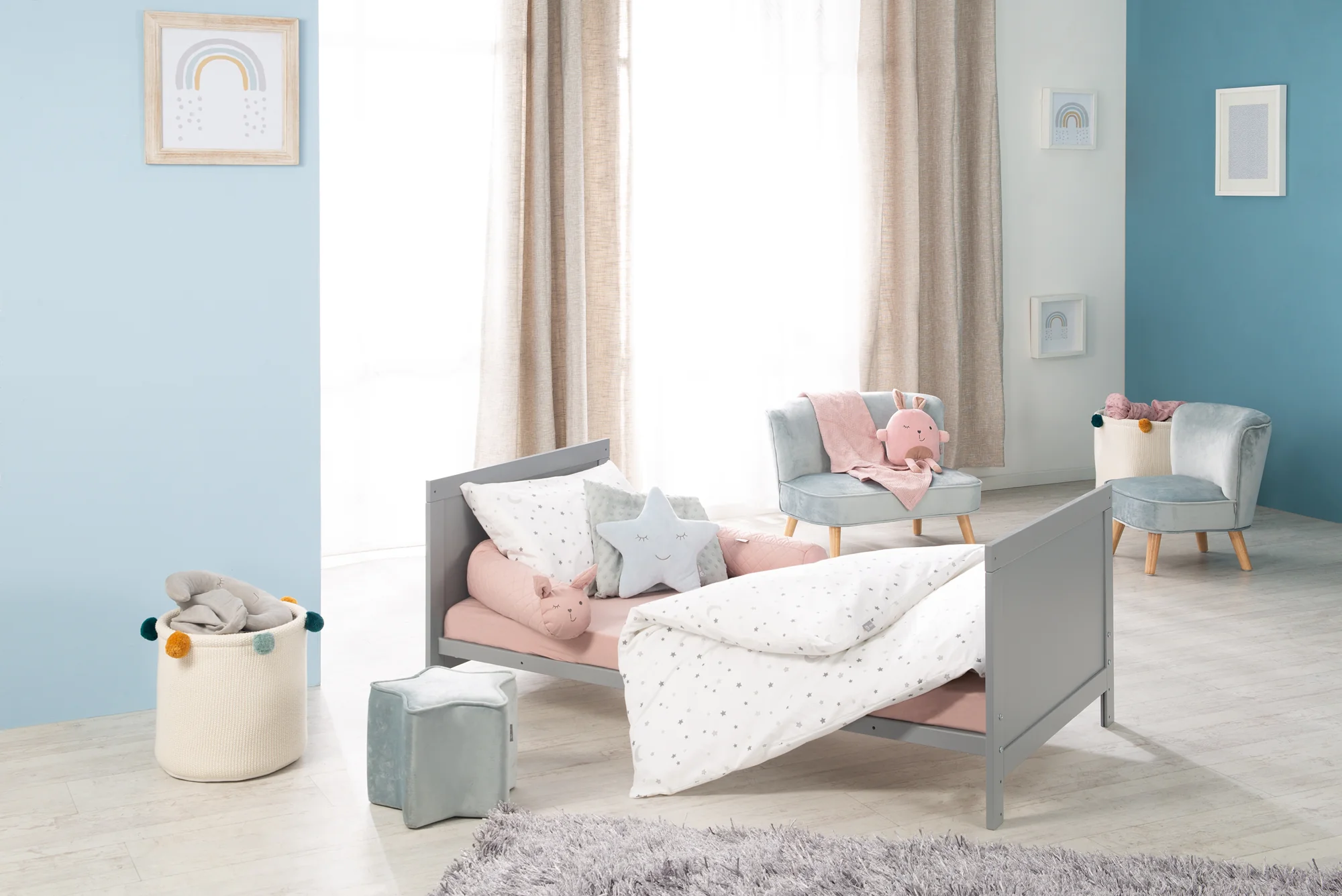 Kombi-Kinderbett 70x140 cm - Höhenverstellbar - 3 Schlupfsprossen - Holz taupe - Image 6