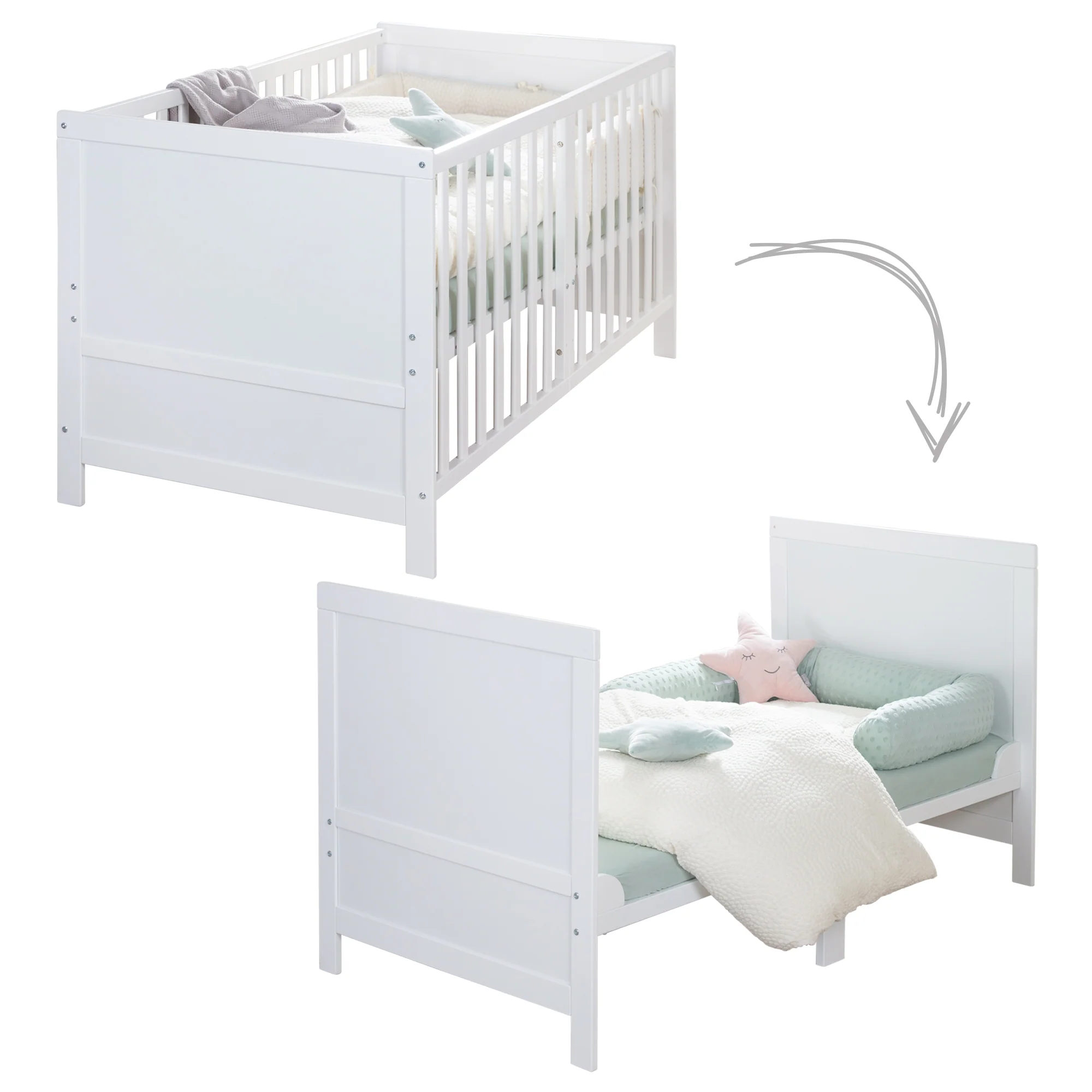 Kombi-Kinderbett EASY SLEEP 70x140 inkl. Umbauecken - Holz weiß lackiert - Image 14