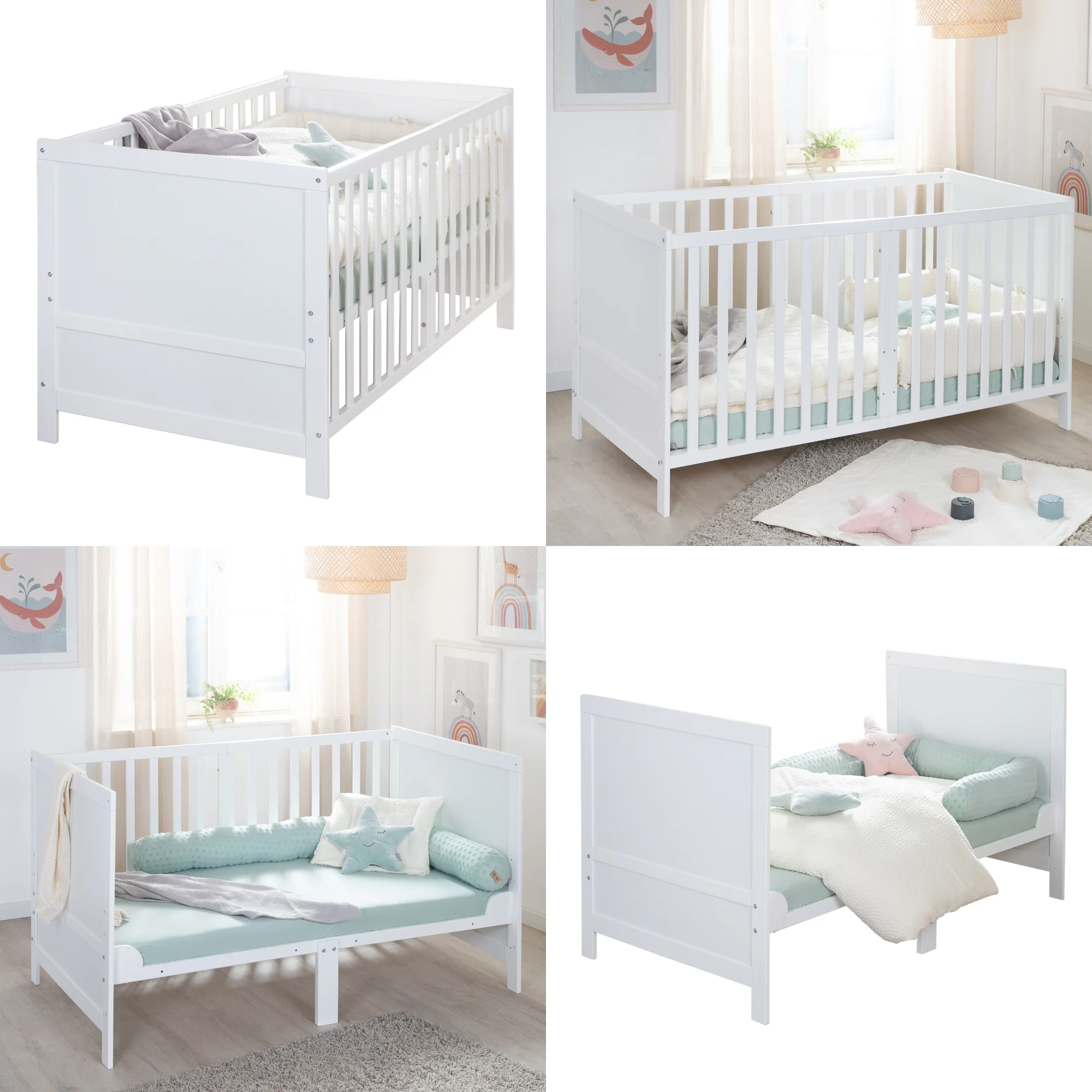 Kombi-Kinderbett EASY SLEEP 70x140 inkl. Umbauecken - Holz weiß lackiert - Image 9