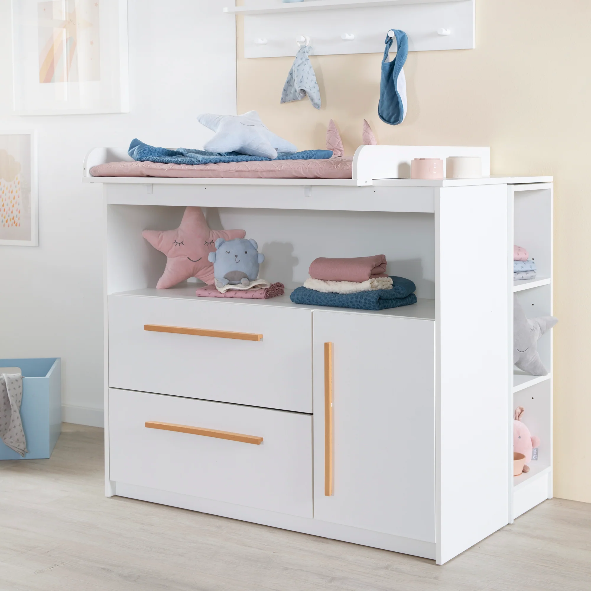 Kinderzimmer 'Lilo' - Kombi-Bett 70x140 + Wickelkommode + Kleiderschrank 2-türig - Weiß - Image 4