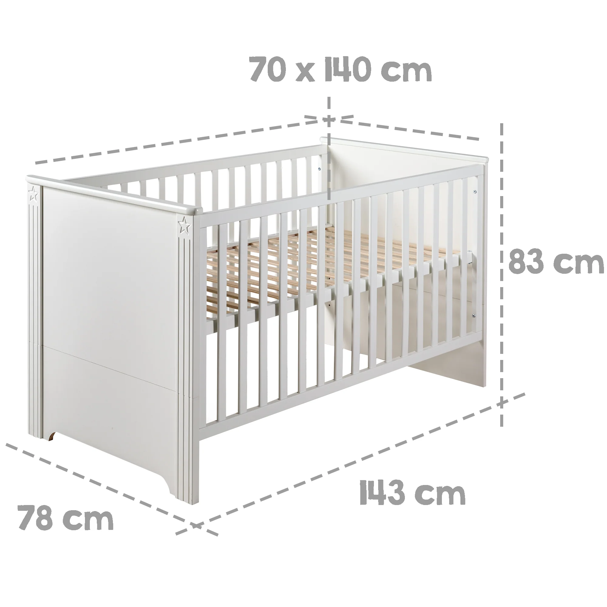 Möbelset 'Maxi' inkl. Kombi-Bett 70 x 140 cm, Wickelkommode & 3-türigem Kleiderschrank, weiß - Image 6