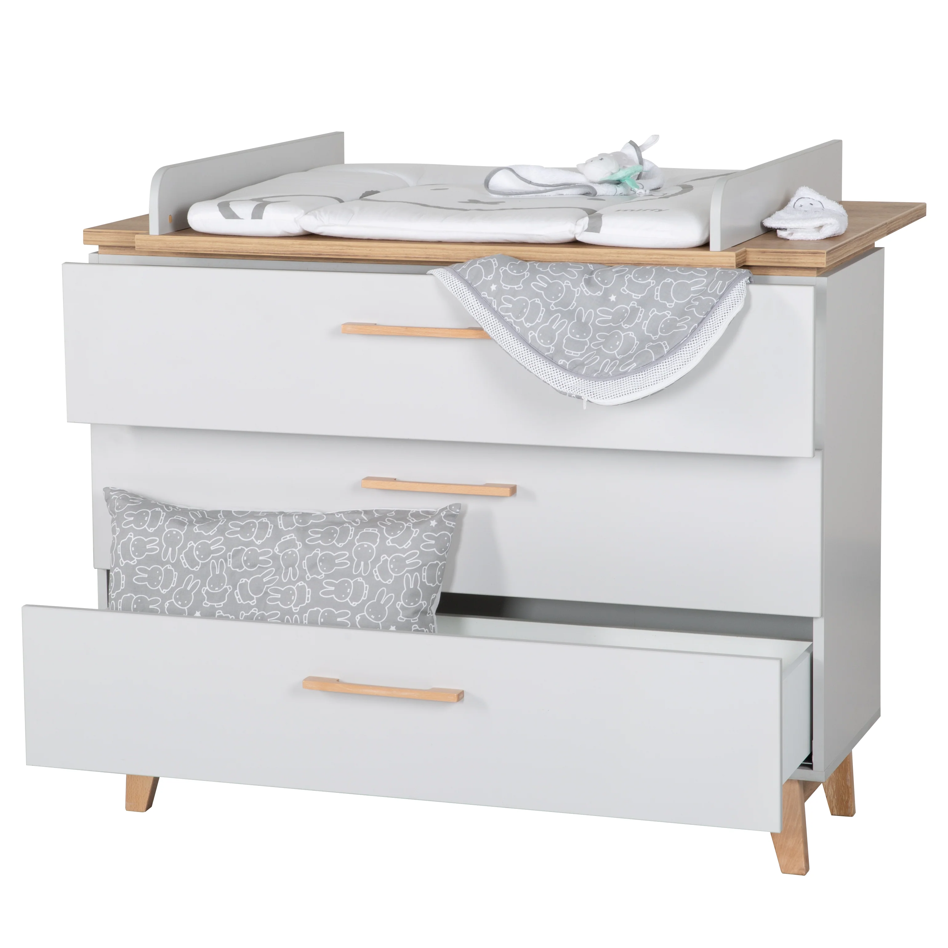 Kinderzimmerset 'Caro', inkl. Kombi-Bett 70 x 140 cm, Wickelkommode & 3-türigem Schrank, Lichtgrau/Goldeiche - Image 17