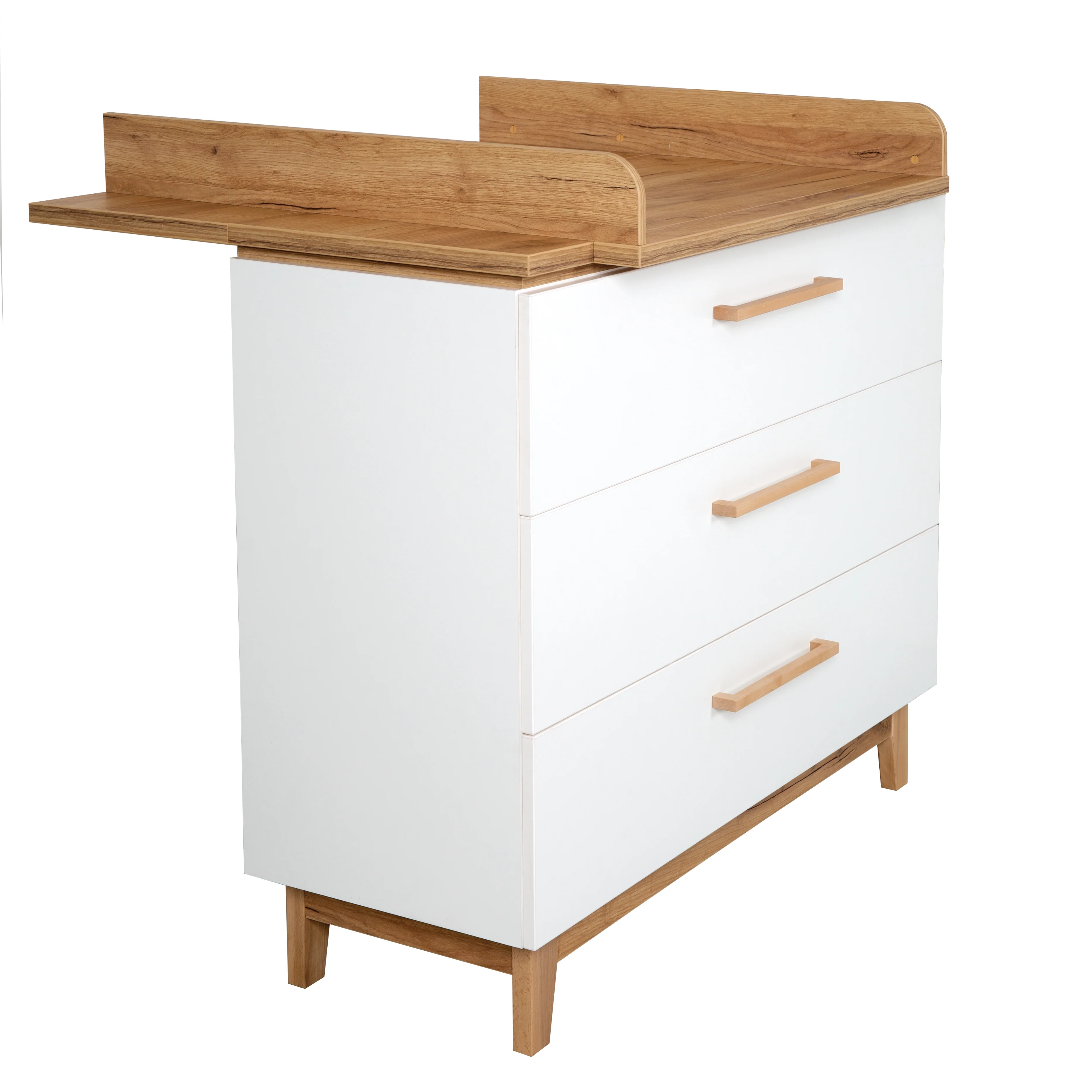 Zimmerset 'Finn' inkl. Kombi-Bett 70 x 140 cm, Wickelkommode & 3-türigem Schrank, Weiß/ Goldeiche - Image 16