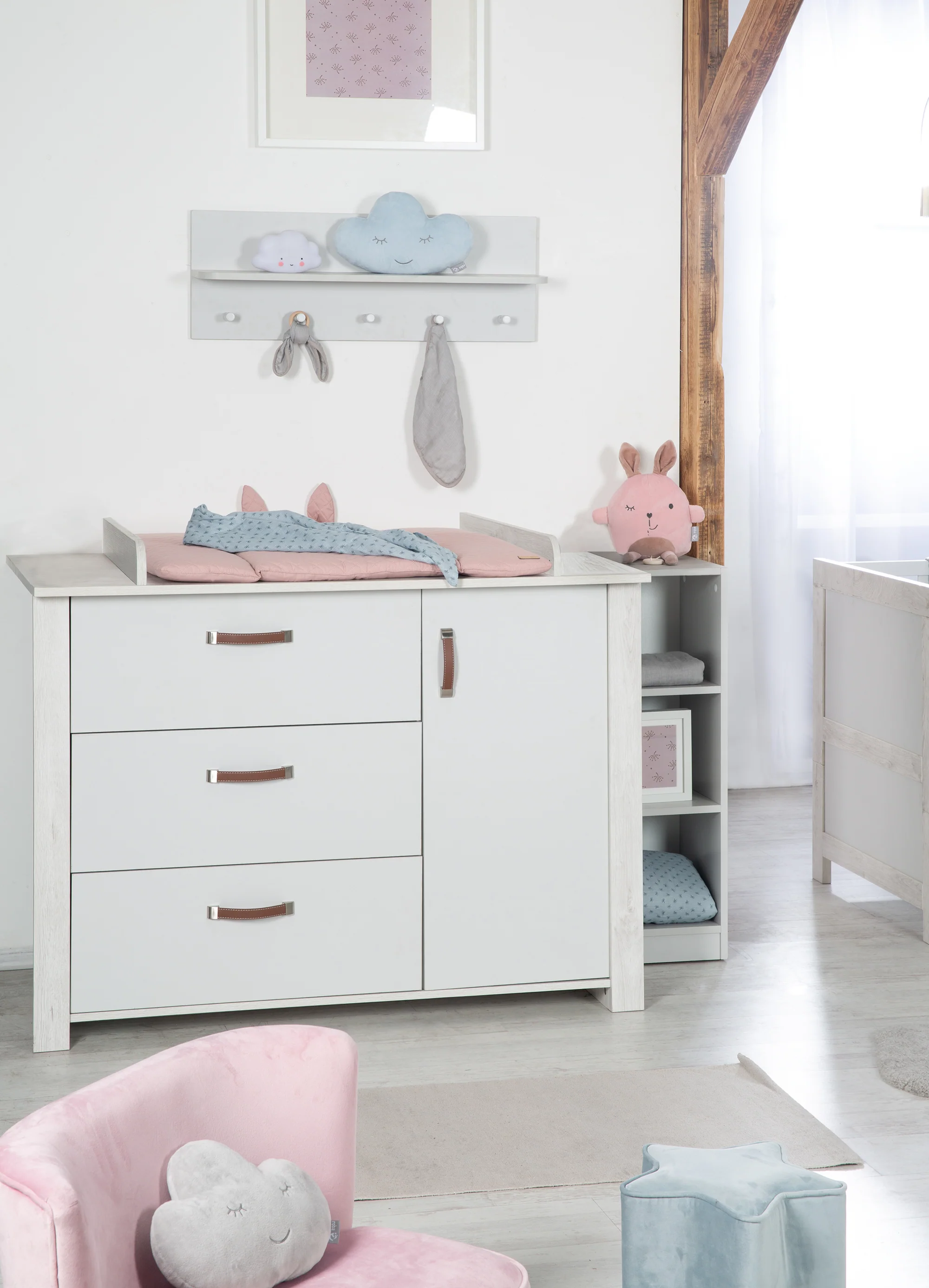 Kinderzimmerset 'Mila', inkl. Kombi-Bett 70 x 140 cm, Wickelkommode & 3-türigem Schrank, grau/weiß - Image 9