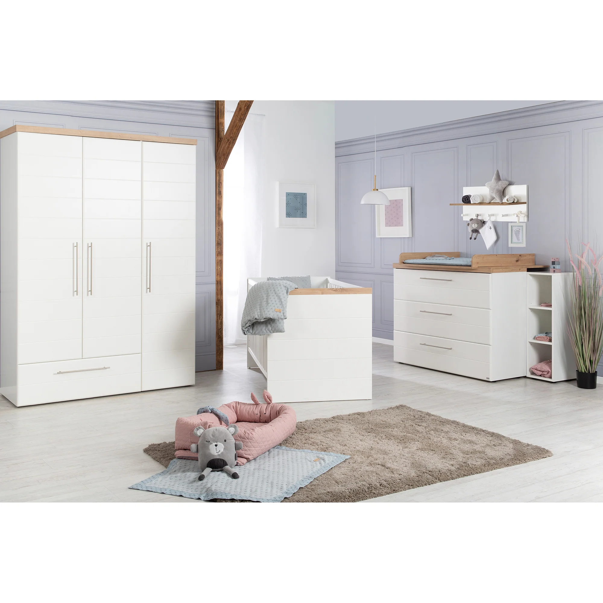Zimmerset 'Nele' 3-teilig, inkl. Kombi-Kinderbett 70 x 140 cm, Wickelkommode & Schrank 3-türig - Image 2