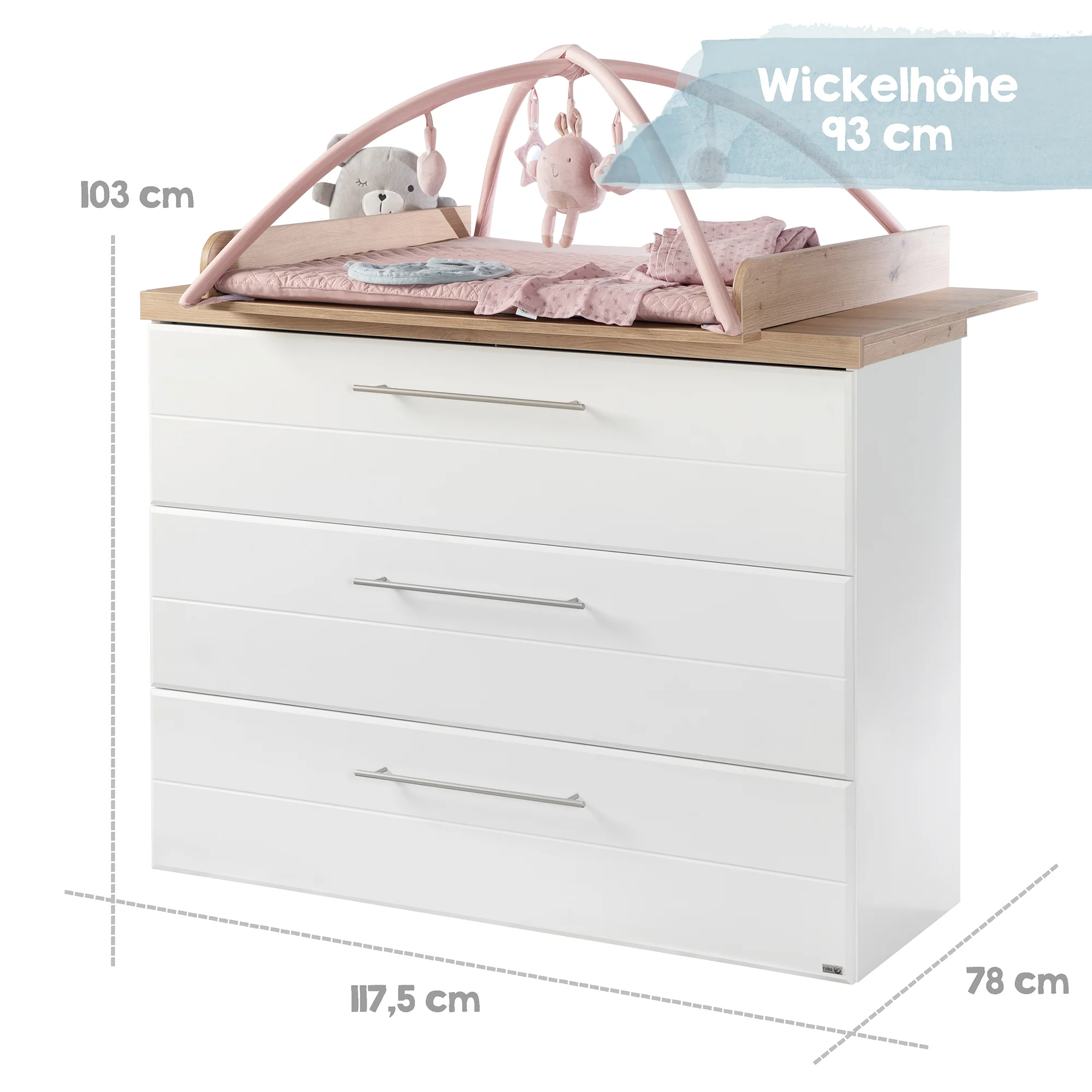 Zimmerset 'Nele' 3-teilig, inkl. Kombi-Kinderbett 70 x 140 cm, Wickelkommode & Schrank 3-türig - Image 9
