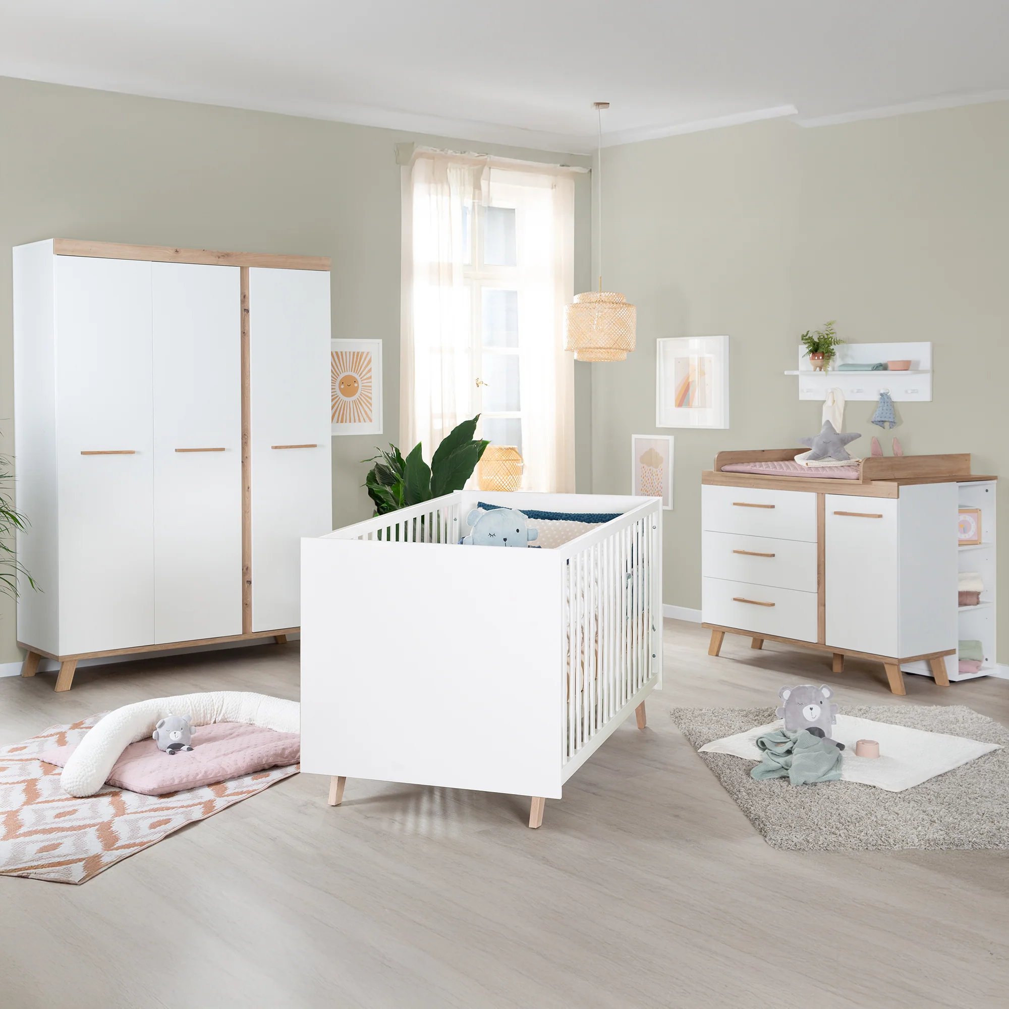 Kinderzimmer 3-teilig 'Smile' - Kombi-Bett + Wickelkommode + Kleiderschrank - Artisan Eiche / Weiß - Image 13