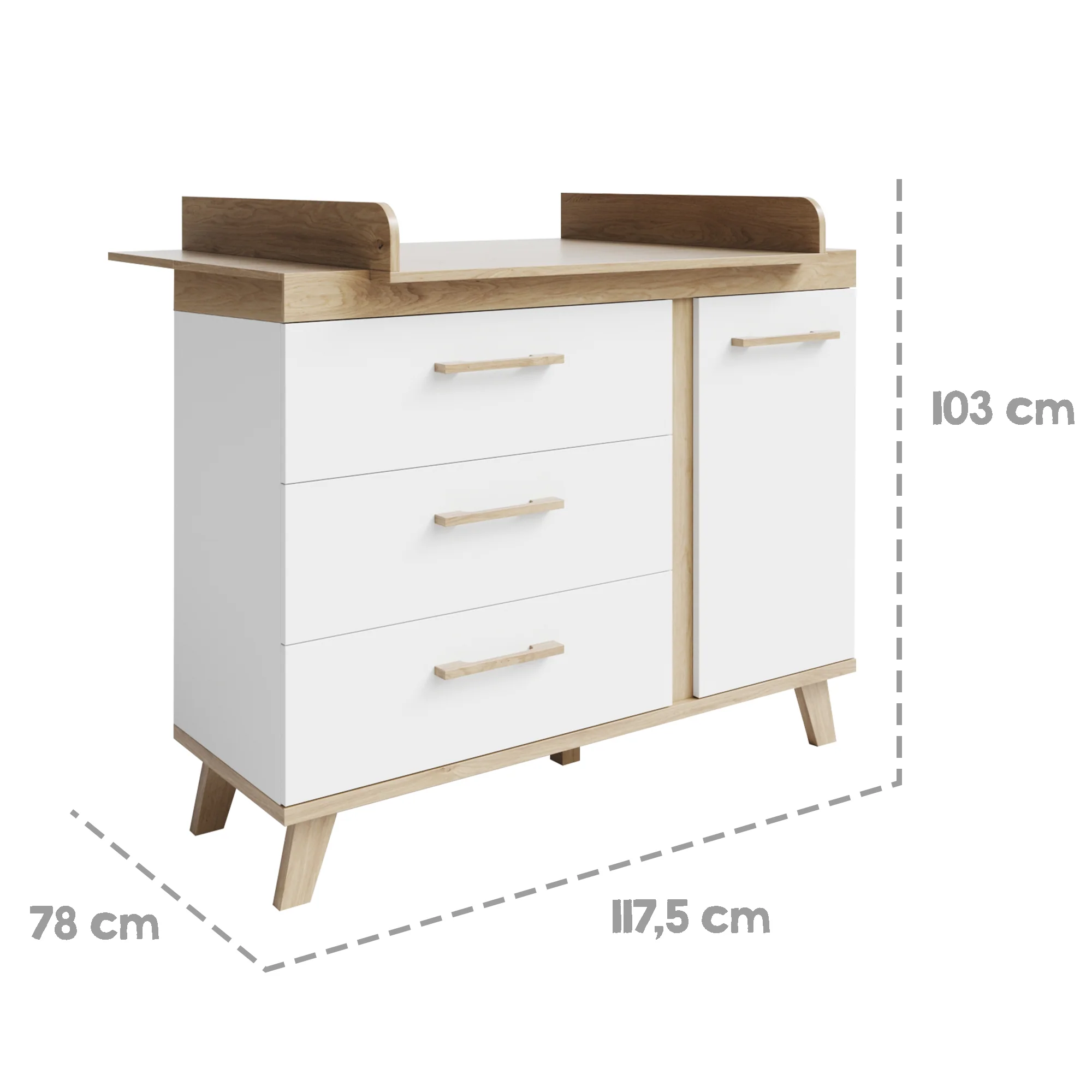 Kinderzimmer 3-teilig 'Smile' - Kombi-Bett + Wickelkommode + Kleiderschrank - Artisan Eiche / Weiß - Image 9