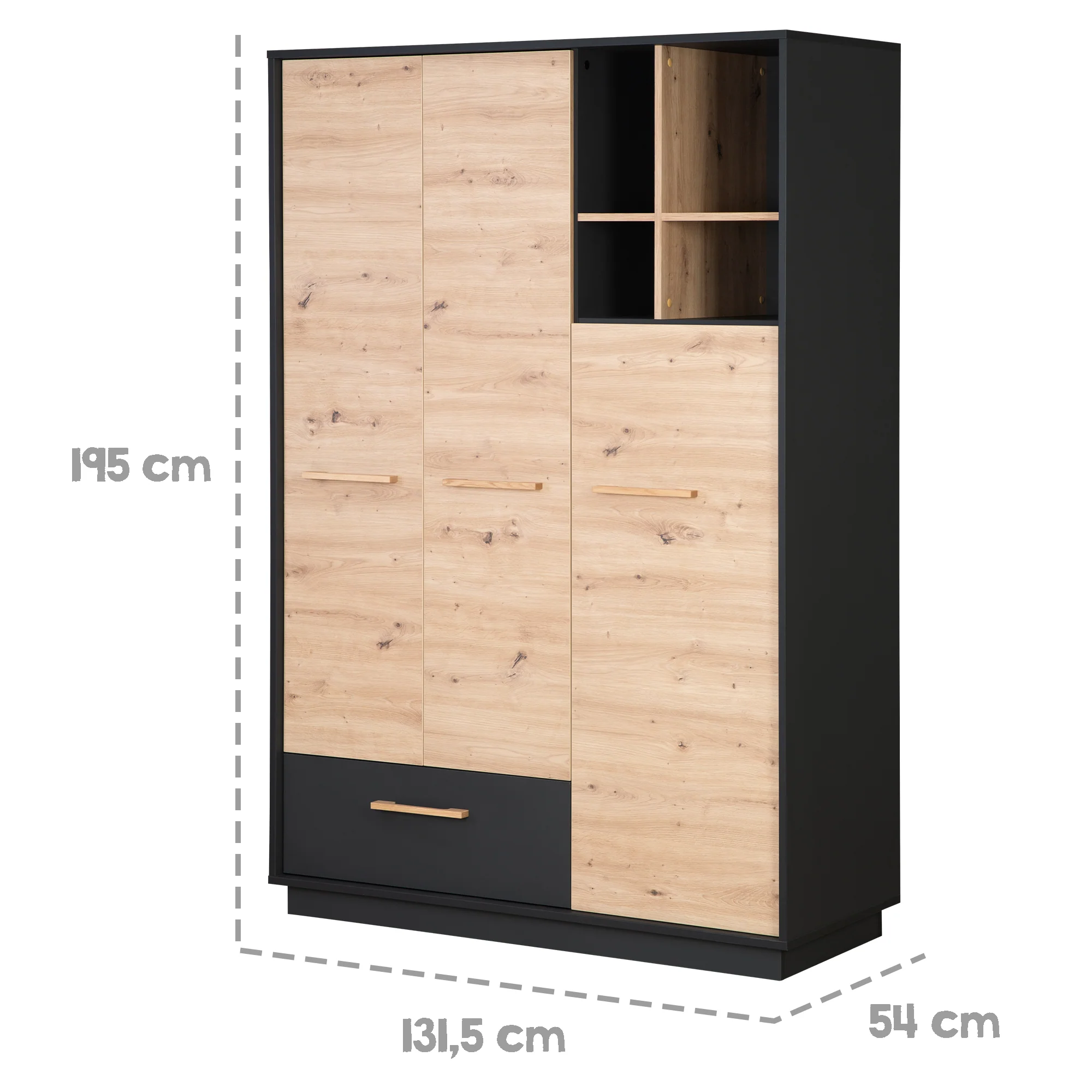 Kinderzimmerset 'Lenn' 3-teilig - Bett 70x140 + Wickelkommode + Kleiderschrank 3-türig - Image 17