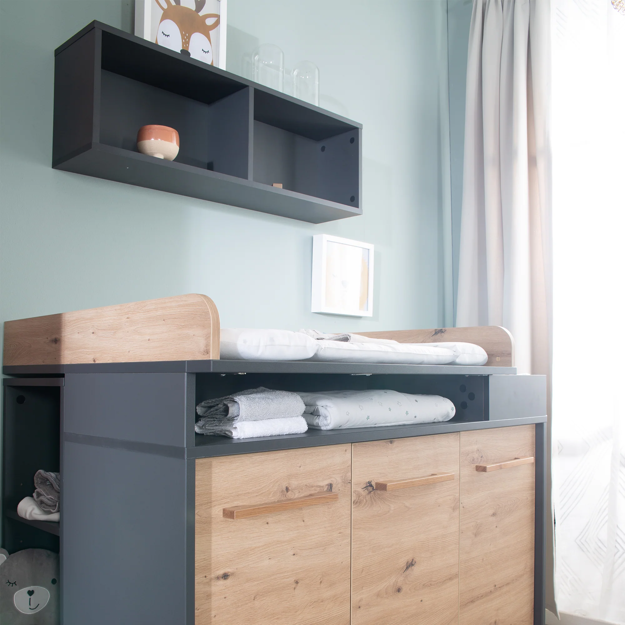 Kinderzimmerset 'Lenn' 3-teilig - Bett 70x140 + Wickelkommode + Kleiderschrank 3-türig - Image 19