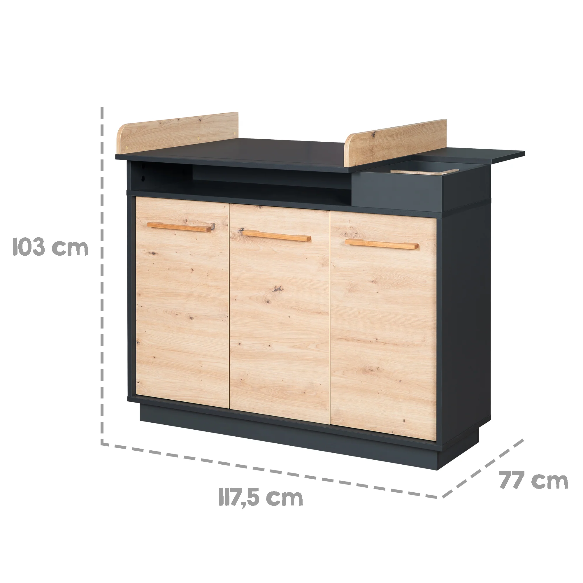 Kinderzimmerset 'Lenn' 3-teilig - Bett 70x140 + Wickelkommode + Kleiderschrank 3-türig - Image 7