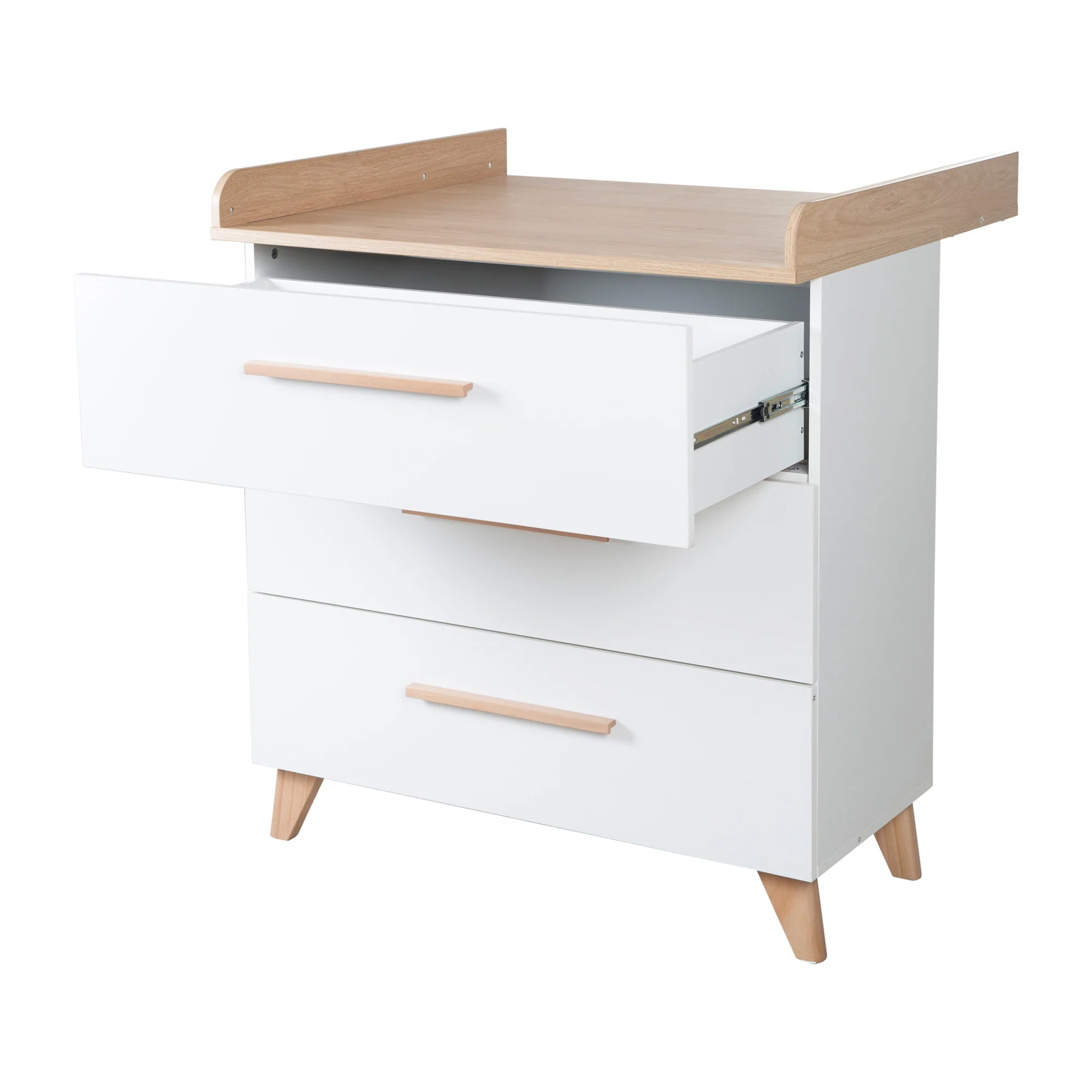 Zimmerset 'Leon' 3-teilig - Kombi-Bett 70x140 + Kommode + Schrank 2,5-türig - Weiß / Eiche - Image 22