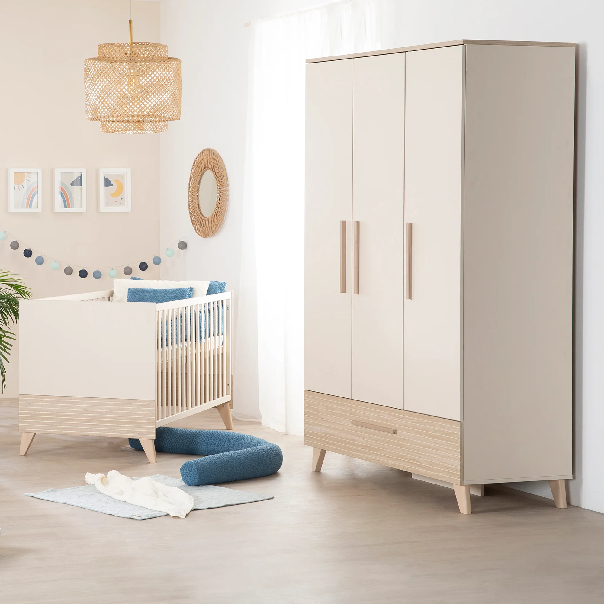 Kinderzimmer 'Sidney' 3-teilig - Kinderbett 70 x 140 cm + Kommode + Kleiderschrank - Cashmere / Eiche - Image 6