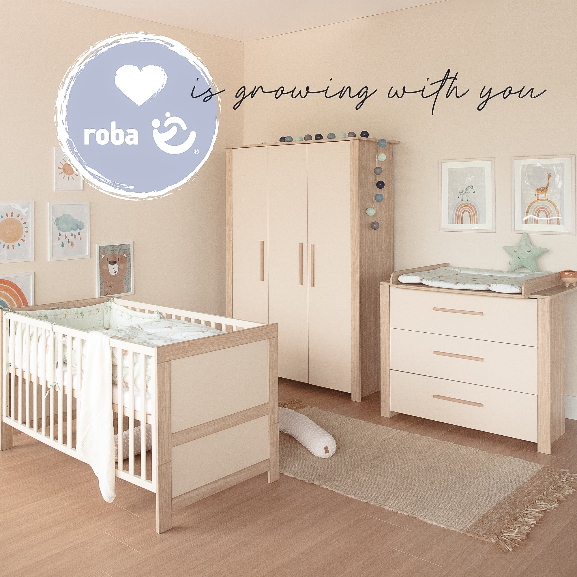 Kinderzimmer Set 3-teilig 'Momo' - Griffe aus Massivholz - Cashmere / Tristan Eiche - Image 3