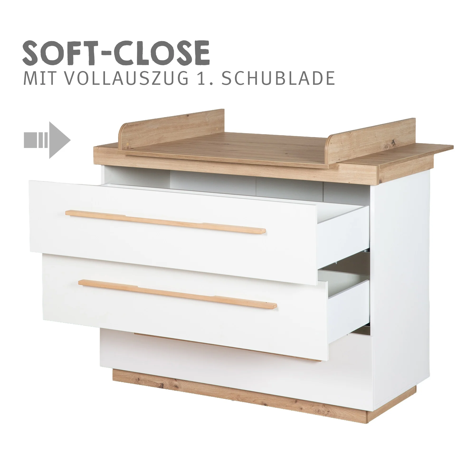 Kinderzimmer Set 'Lumo' 3-teilig - Kombi-Bett + Wickelkommode + Kleiderschrank - Weiß / Artisan Eiche - Image 25