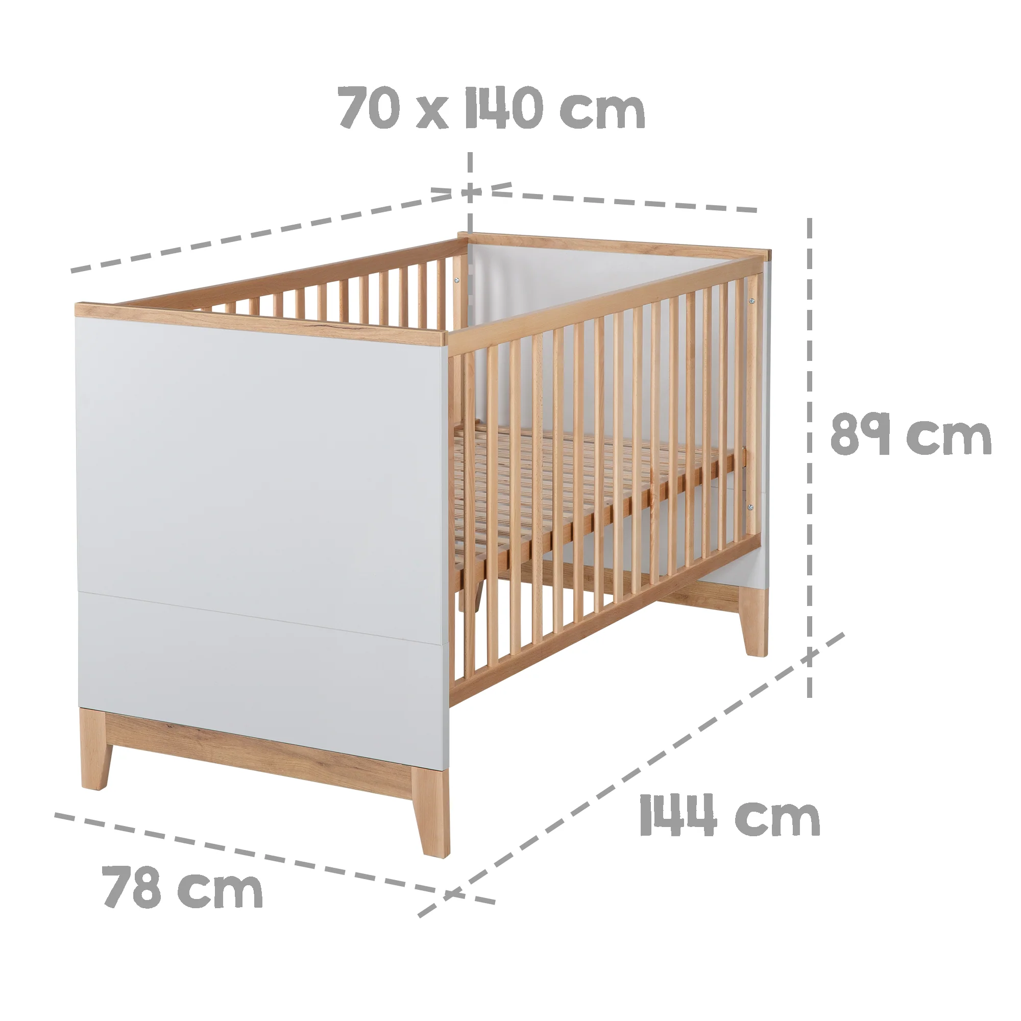 Kinderzimmerset 'Caro', inkl. Kombi-Bett 70 x 140 cm, Wickelkommode & 3-türigem Schrank, Lichtgrau/Goldeiche - Image 12