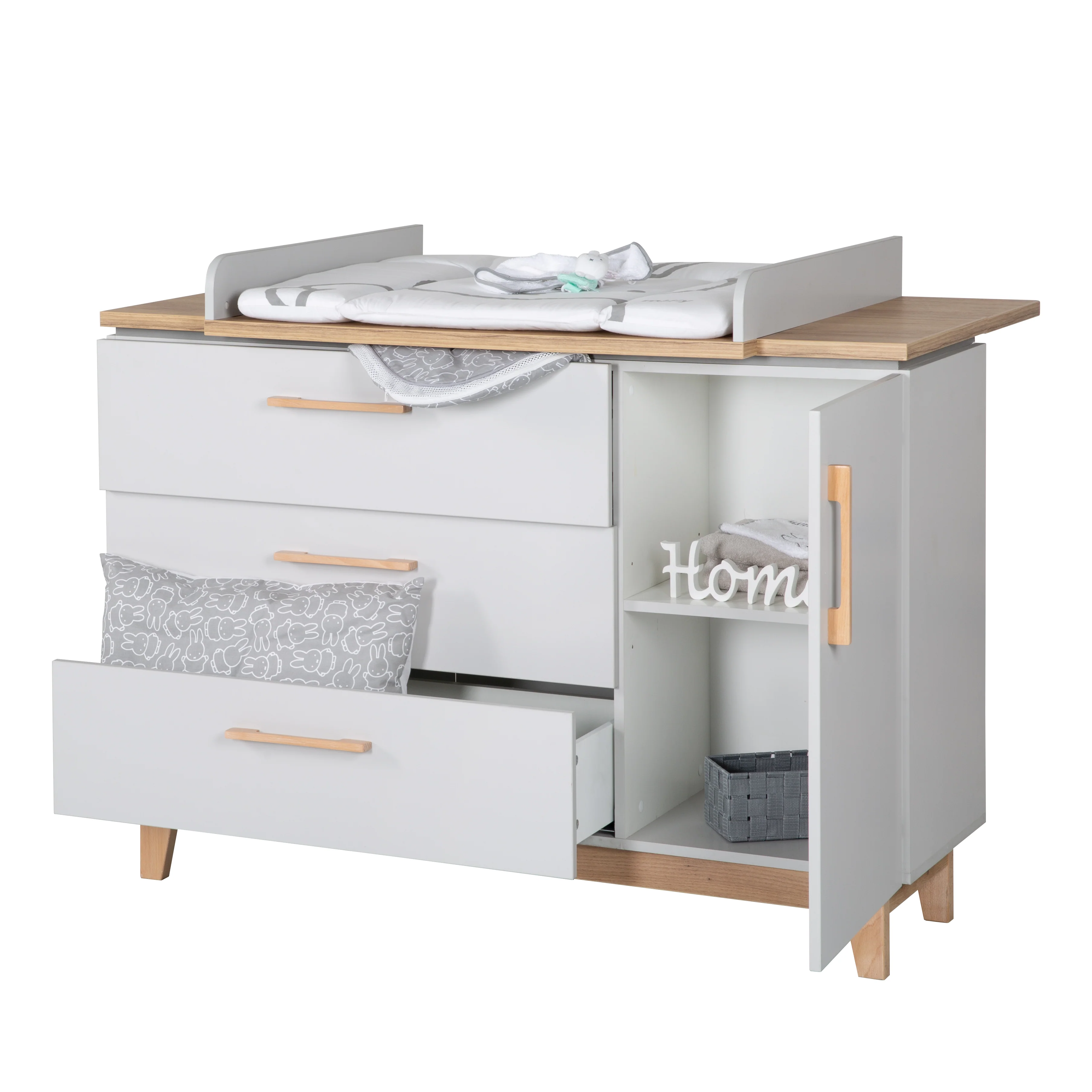 Kinderzimmerset 'Caro', inkl. Kombi-Bett 70 x 140 cm, Wickelkommode & 3-türigem Schrank, Lichtgrau/Goldeiche - Image 15