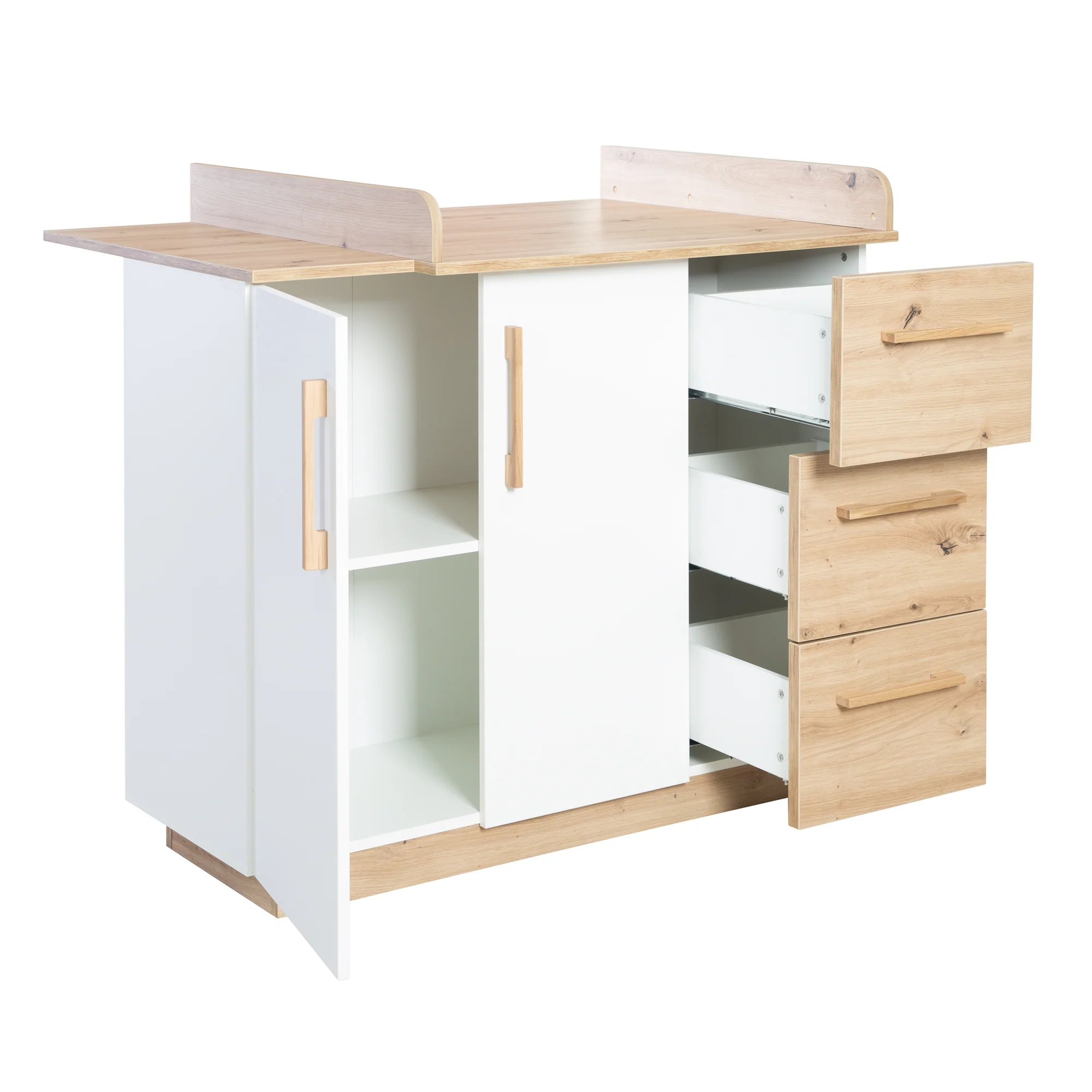 Möbelset 'Lion 2-teilig - Kombi-Kinderbett 70x140 + Wickelkommode breit - Weiß - Dekor 'Artisan Eiche' - Image 23