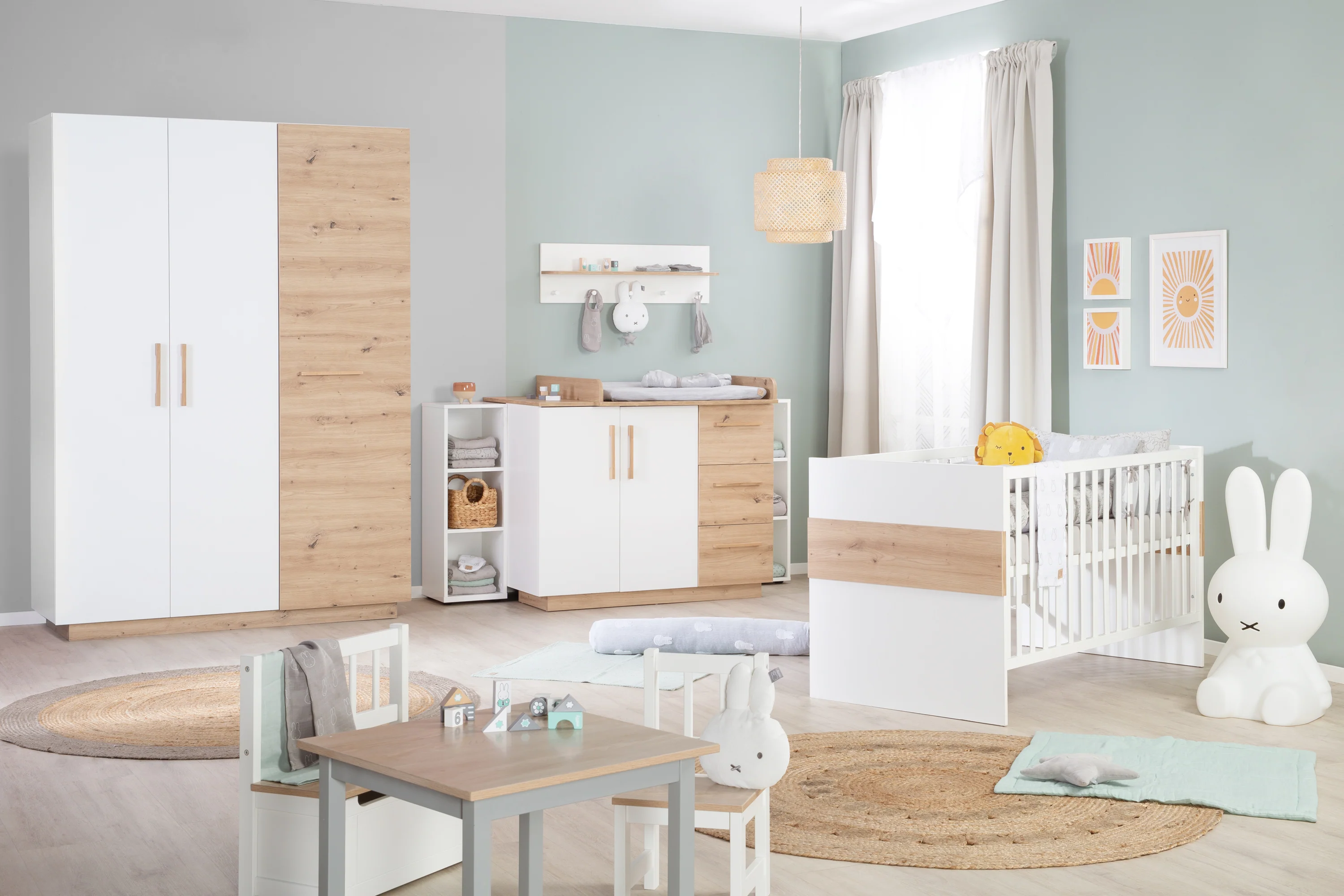Möbelset 'Lion 2-teilig - Kombi-Kinderbett 70x140 + Wickelkommode breit - Weiß - Dekor 'Artisan Eiche' - Image 24