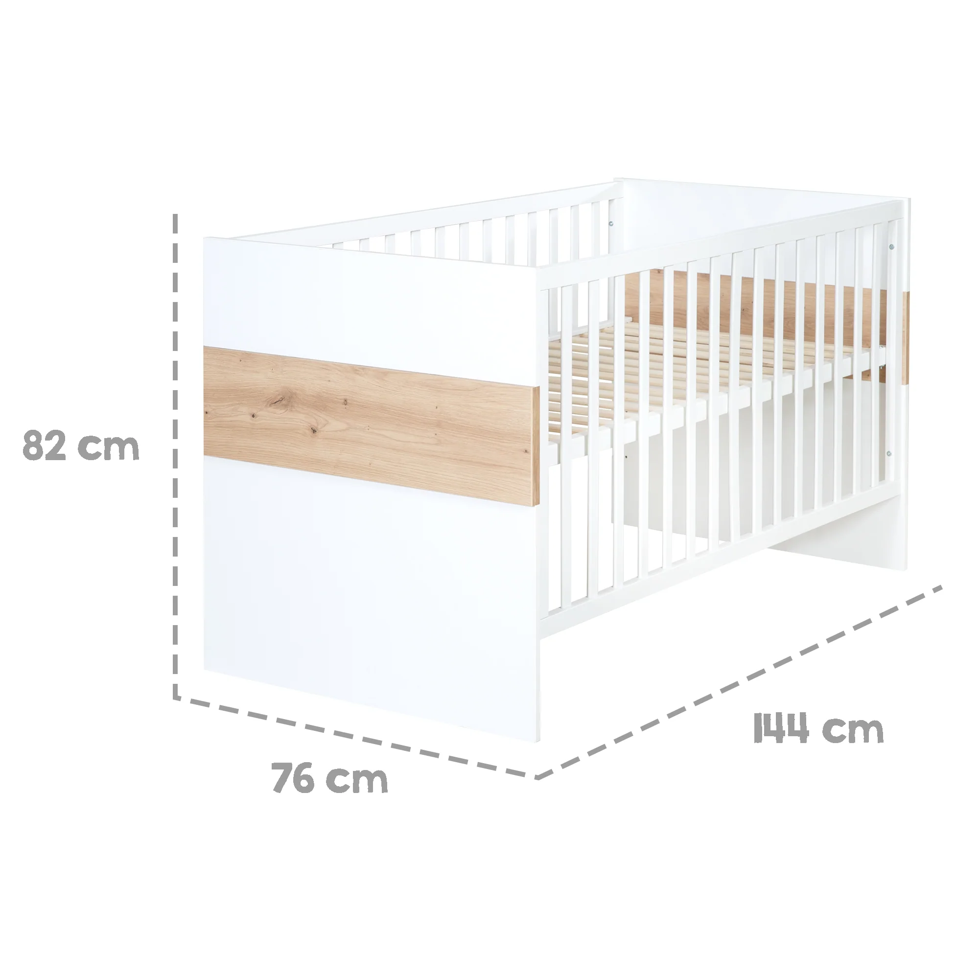 Möbelset 'Lion 2-teilig - Kombi-Kinderbett 70x140 + Wickelkommode breit - Weiß - Dekor 'Artisan Eiche' - Image 4