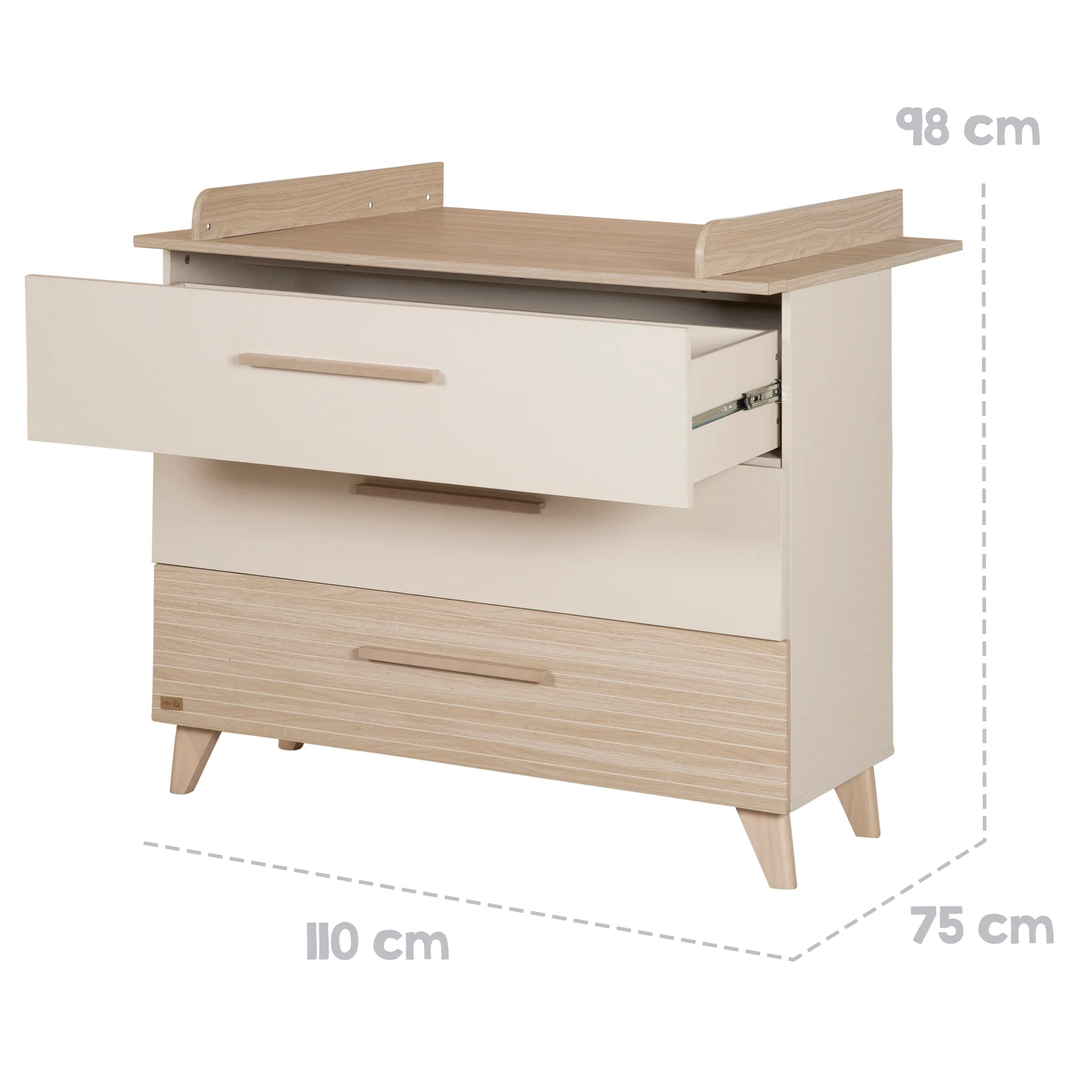 Möbelset 'Sidney' 2-teilig - Kinderbett 70x140 cm + Wickelkommode - Cashmere / Eichen Dekor - Image 20