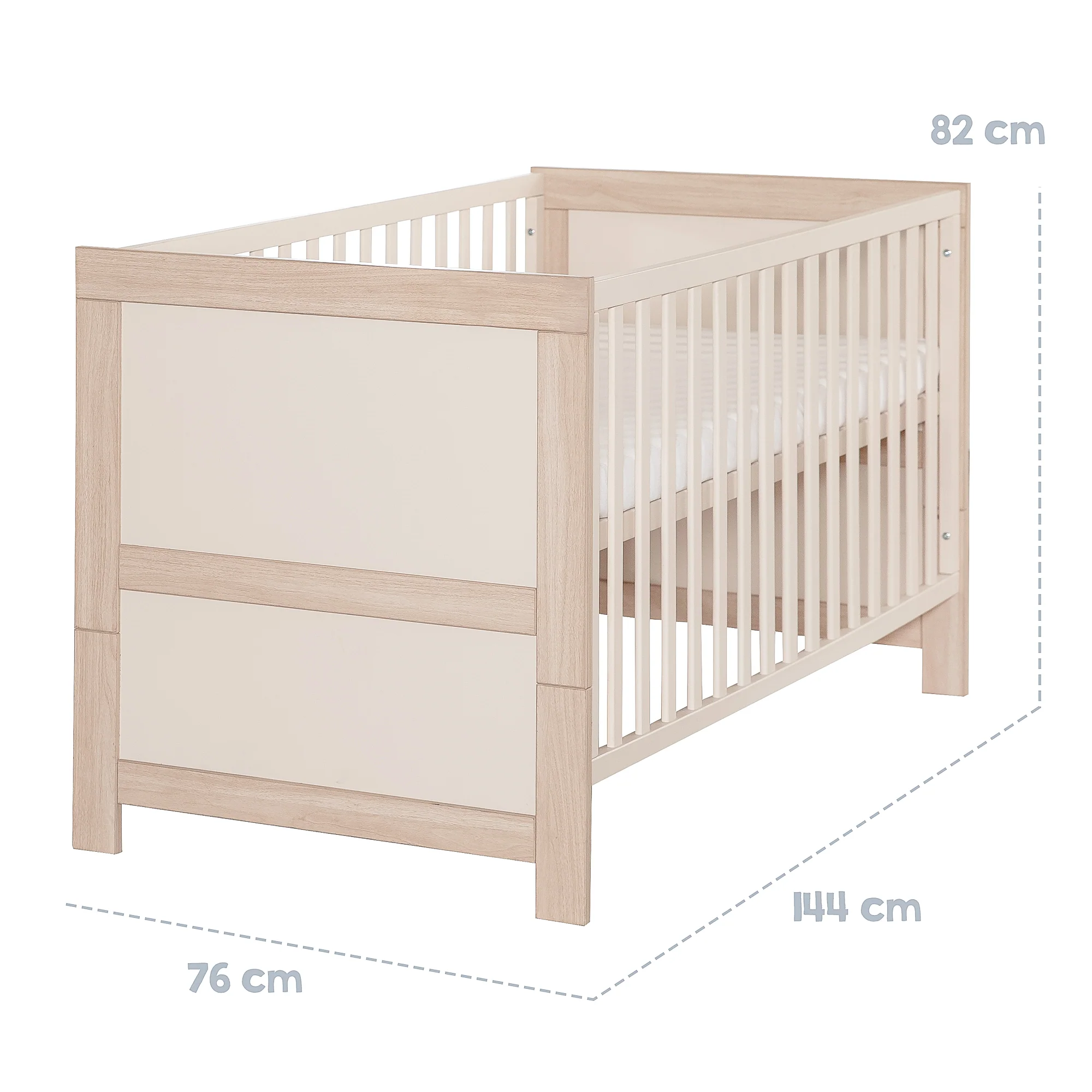 Möbelset 'Momo' 2-teilig - Kinderbett 70x140 + Wickelkommode - Cashmere / Tristan Eiche - Image 9