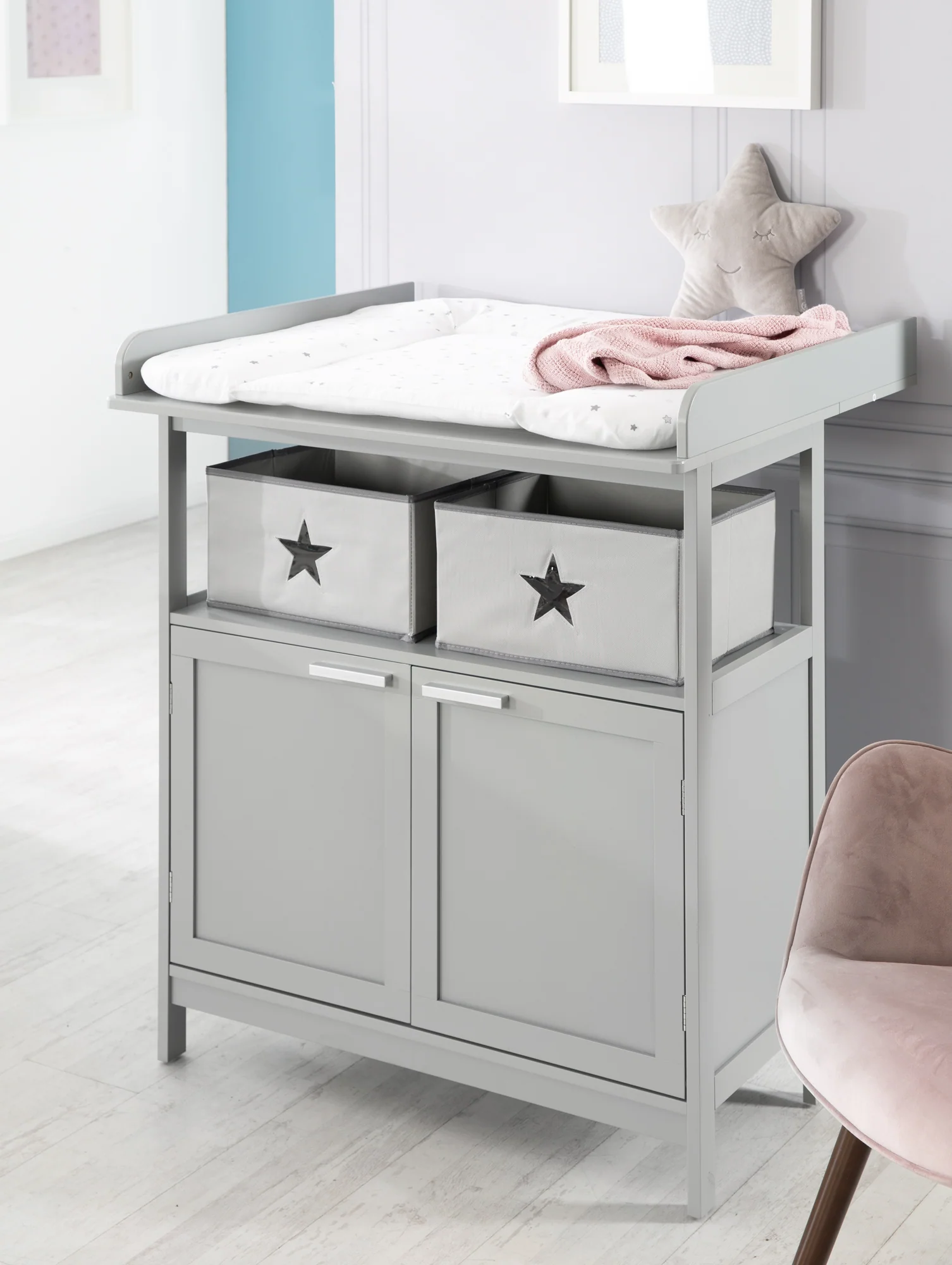 Möbelset 'Hamburg' - Baby- & Beistellbett 60x120 + Wickelkommode 2-türig - Taupe - Image 16