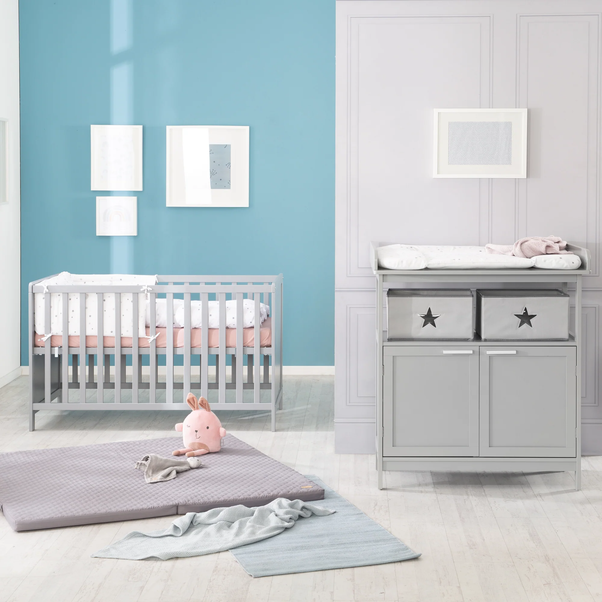 Möbelset 'Hamburg' - Baby- & Beistellbett 60x120 + Wickelkommode 2-türig - Taupe - Image 2