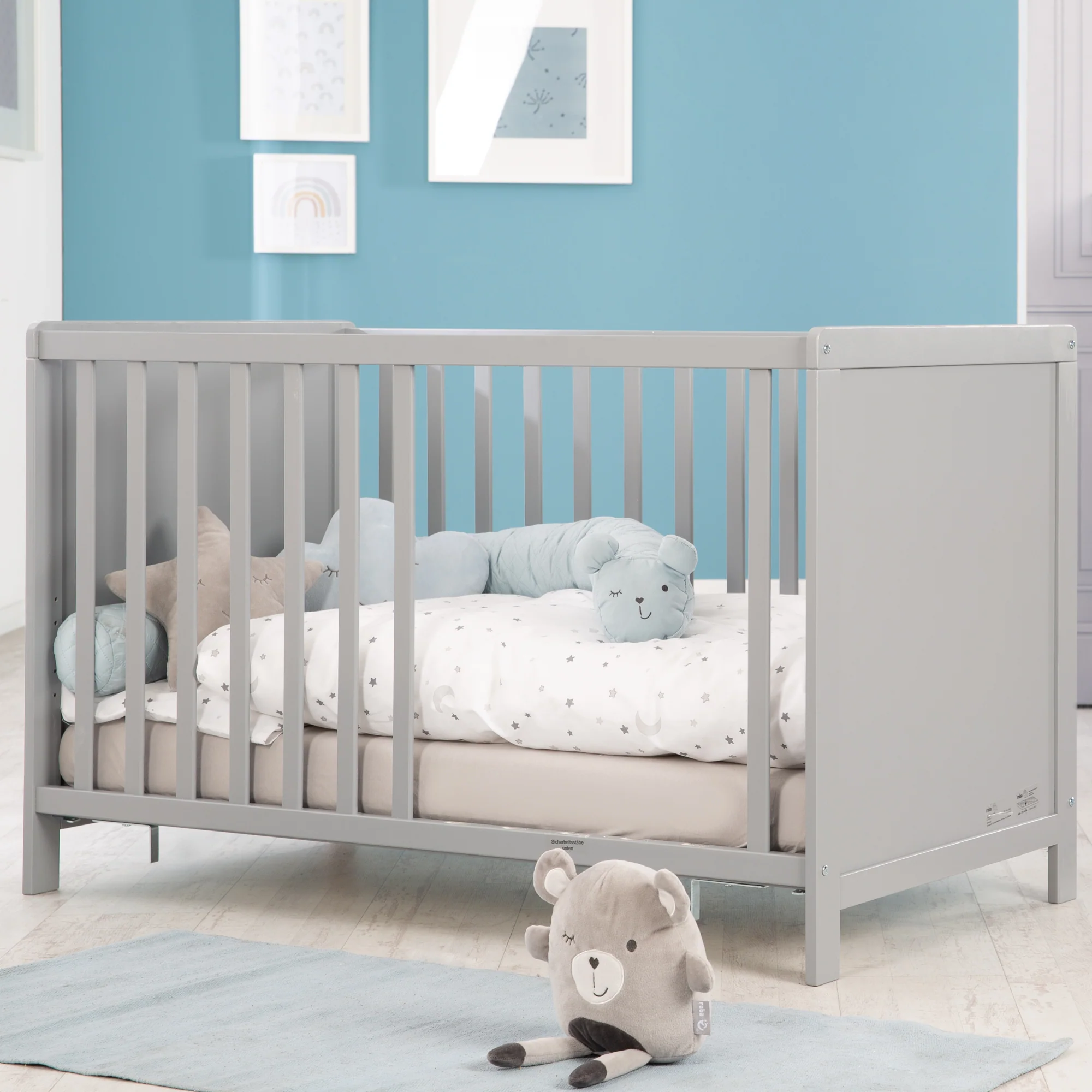 Möbelset 'Hamburg' - Baby- & Beistellbett 60x120 + Wickelkommode 2-türig - Taupe - Image 9