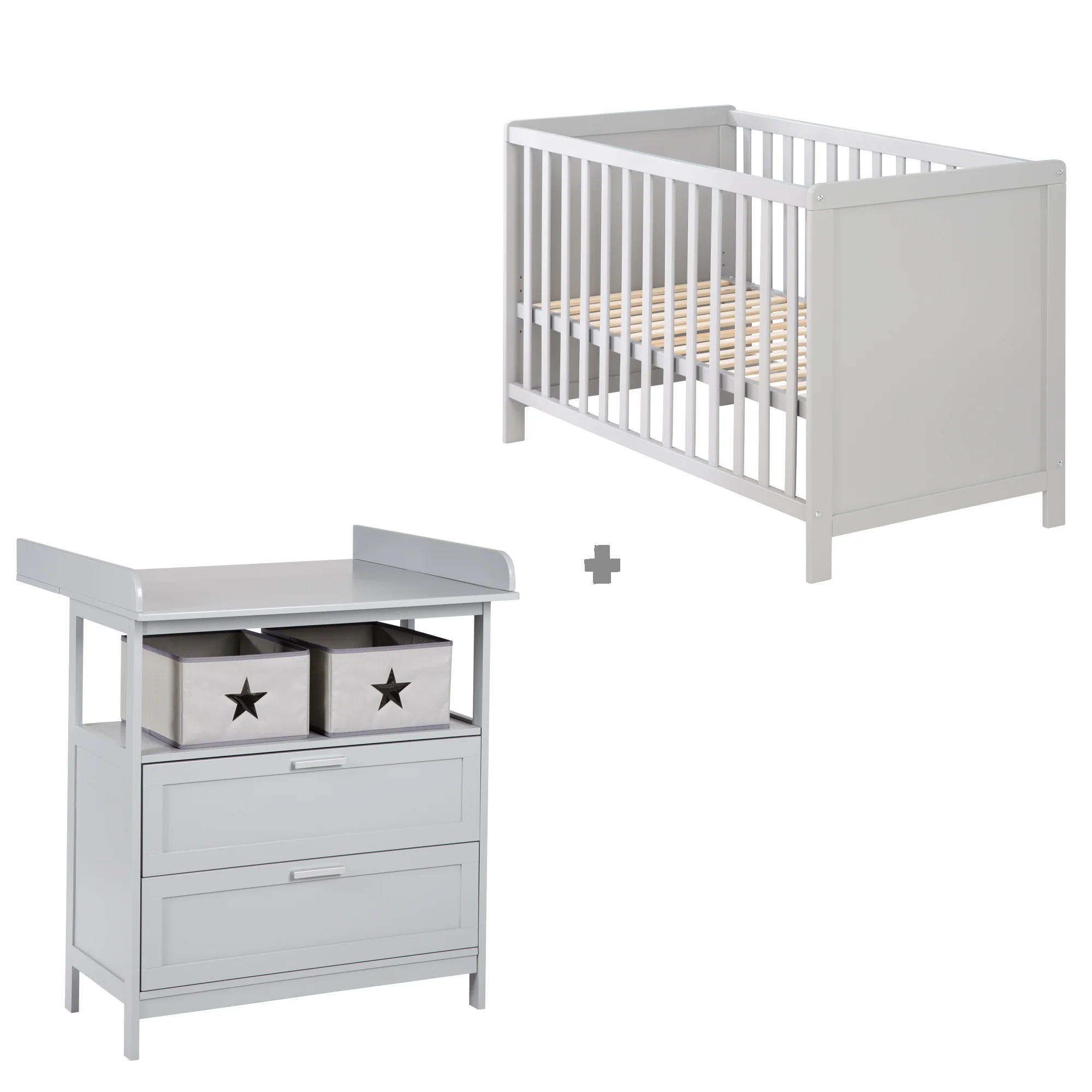 Möbelset 'Hamburg' - Baby- & Beistellbett 60x120 + Wickelkommode - Taupe