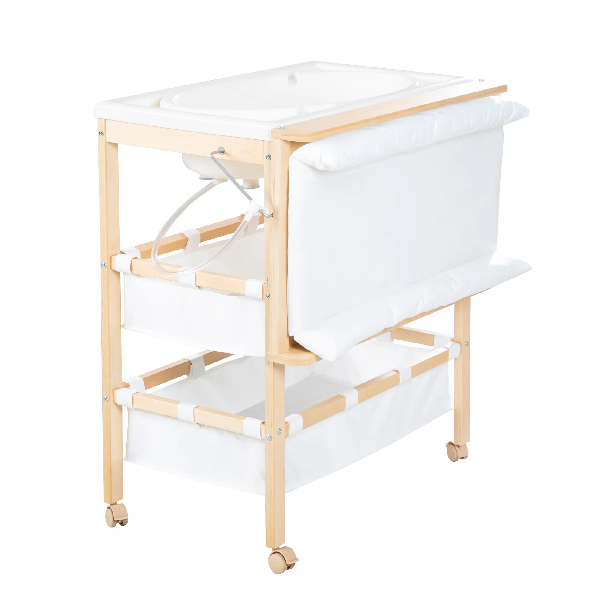 Bade-Wickel-Kombi 'Baby Pool', klappbarer Tisch mit Wanne, Holz natur, Wickelauflage weiß - Image 4