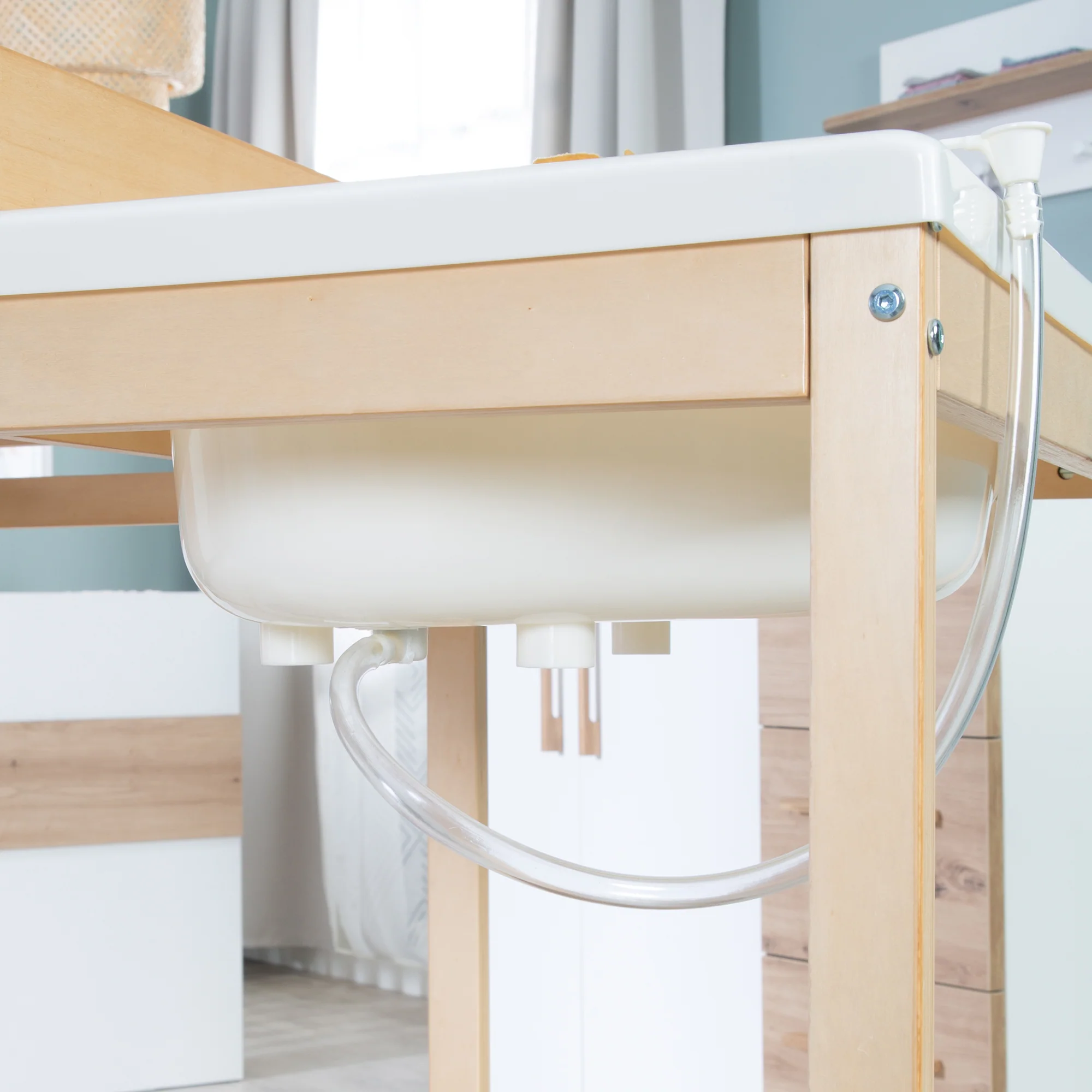 Bade-Wickel-Kombi 'Baby Pool', ausziehbar Tisch mit Badewanne, Holz natur, Auflage weiß - Image 11