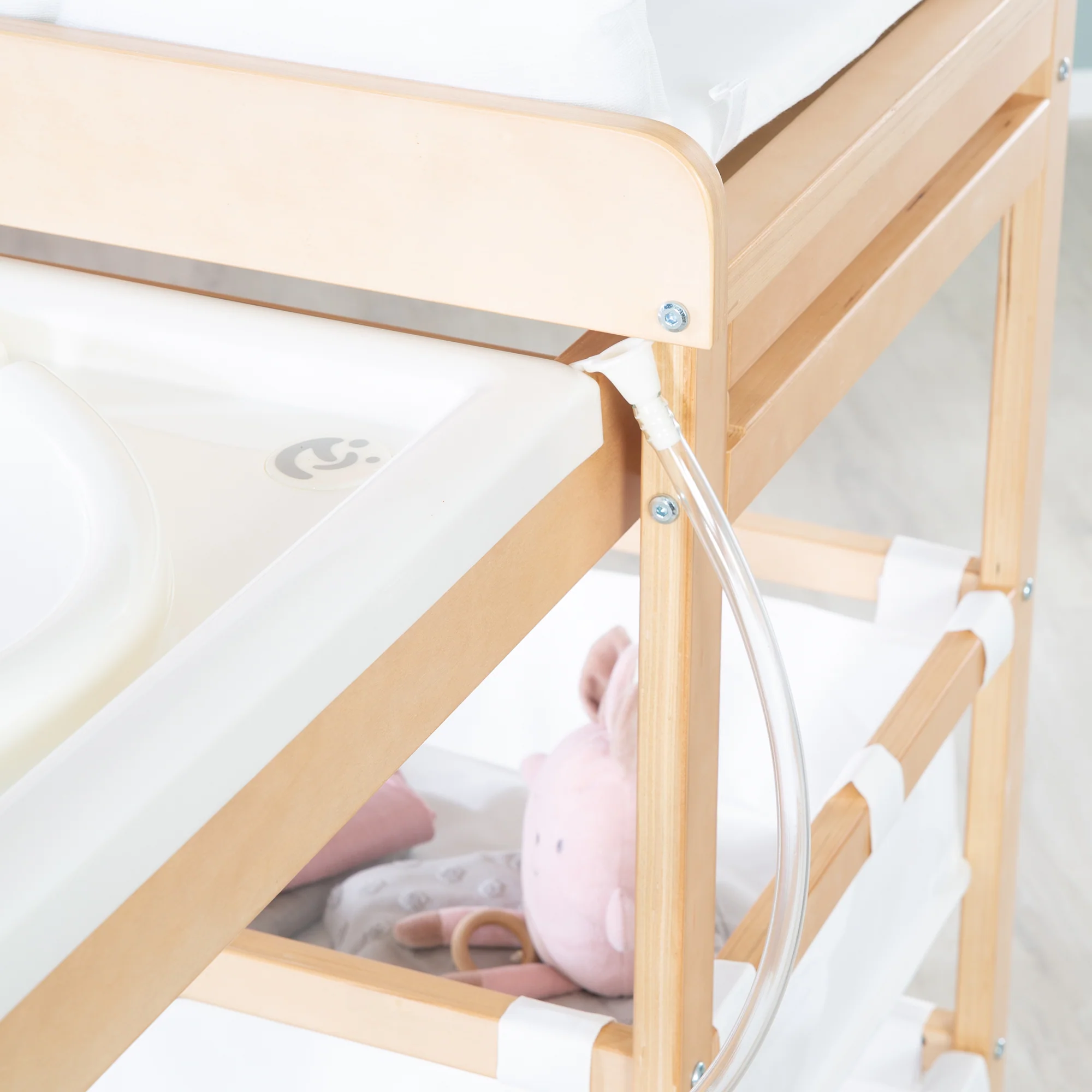 Bade-Wickel-Kombi 'Baby Pool', ausziehbar Tisch mit Badewanne, Holz natur, Auflage weiß - Image 12