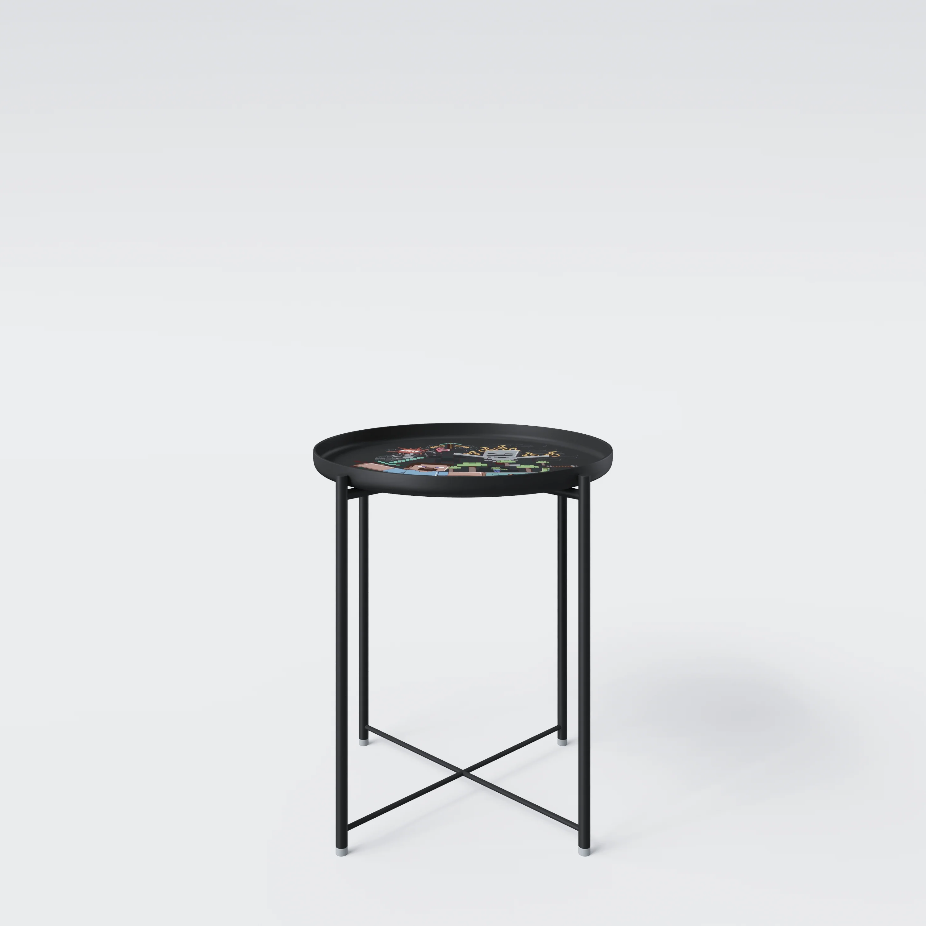 Runder Beistelltisch 'Minecraft' mit abnehmbaren Tablett - Pixeliger Motivdruck - Schwarz - Image 3