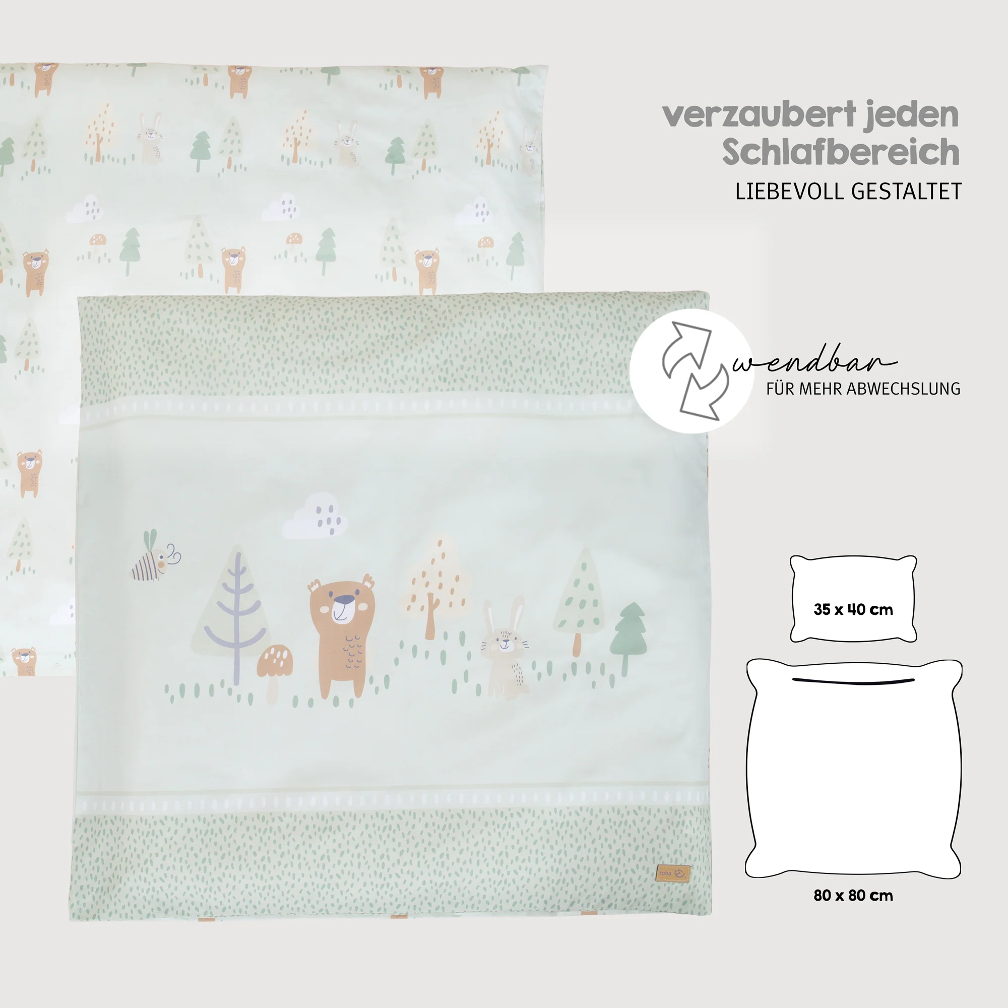 Wiegenbettwäsche 'Woodland Buddies' 80 x 80 cm - Bezüge aus Baumwolle - Pastellgrün - Image 6