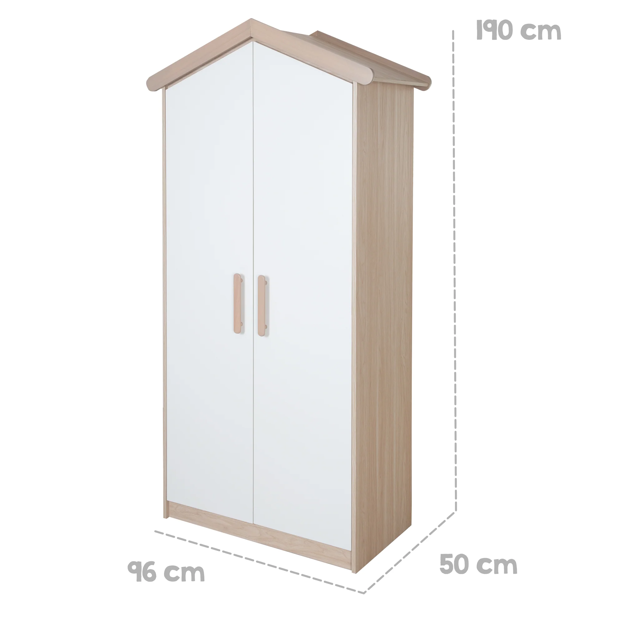 Kinderkleiderschrank 'Cabane' 2-türig in Hausoptik - Weiß / Eichen-Dekor - Image 8
