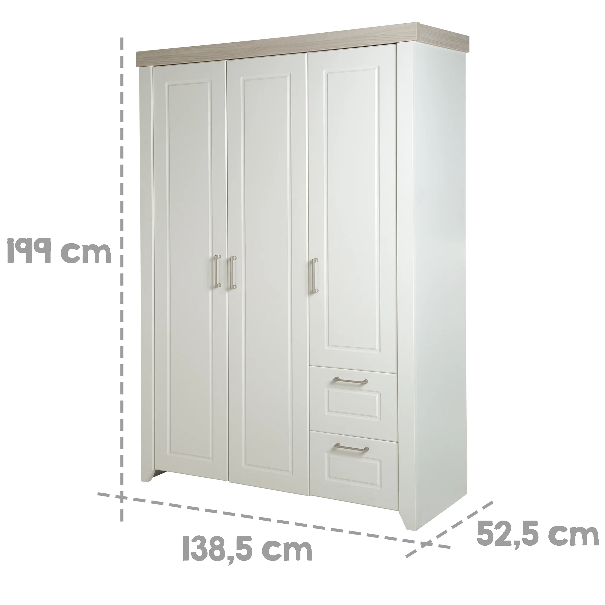 Kleiderschrank 'Felicia', 3-türiger Schrank, 2 Schubladen, Landhausstil, weiß - Image 4