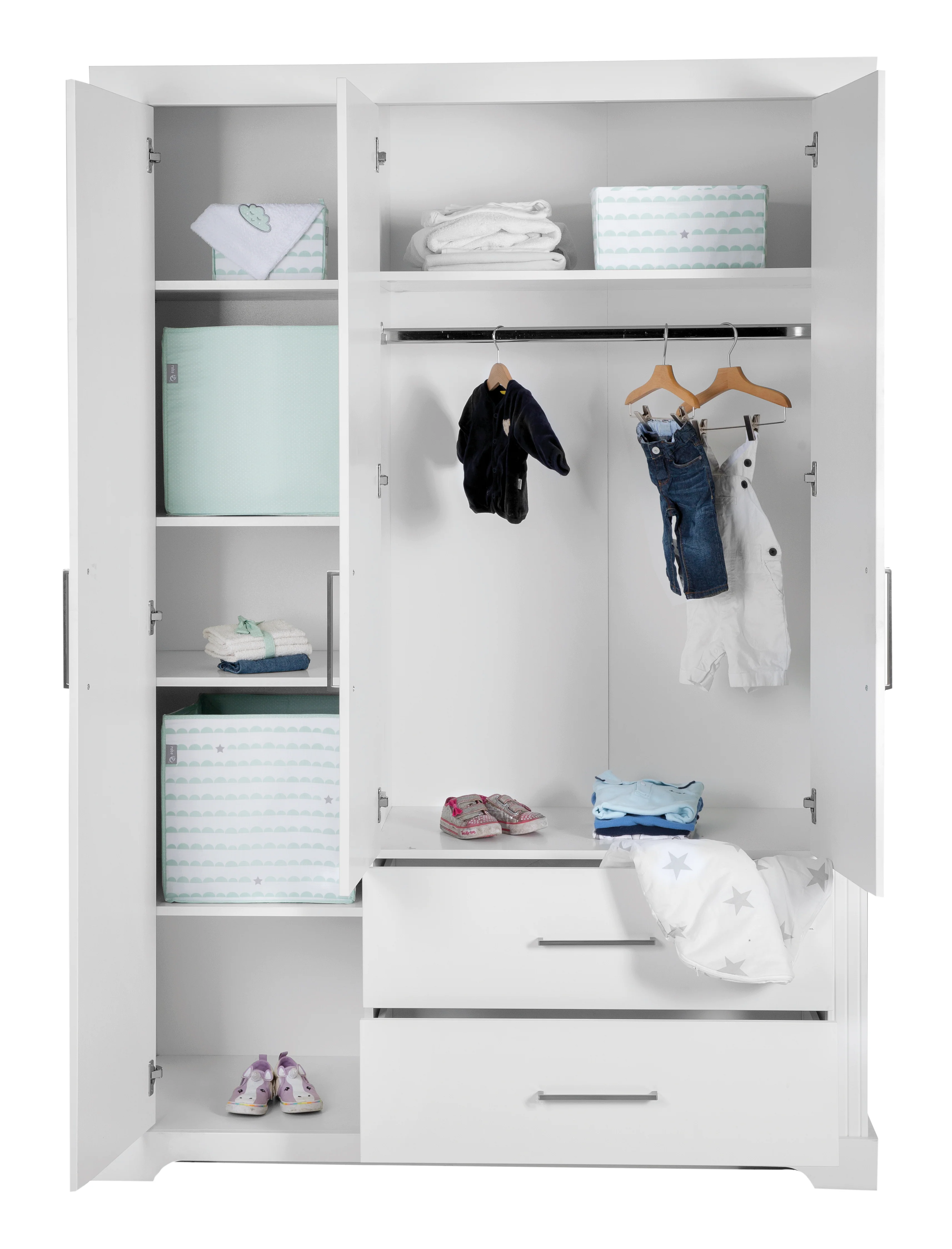 Kleiderschrank 'Maxi', 3 Türen, 2 Schubladen, im moderem Landhausstil, weiß - Image 3