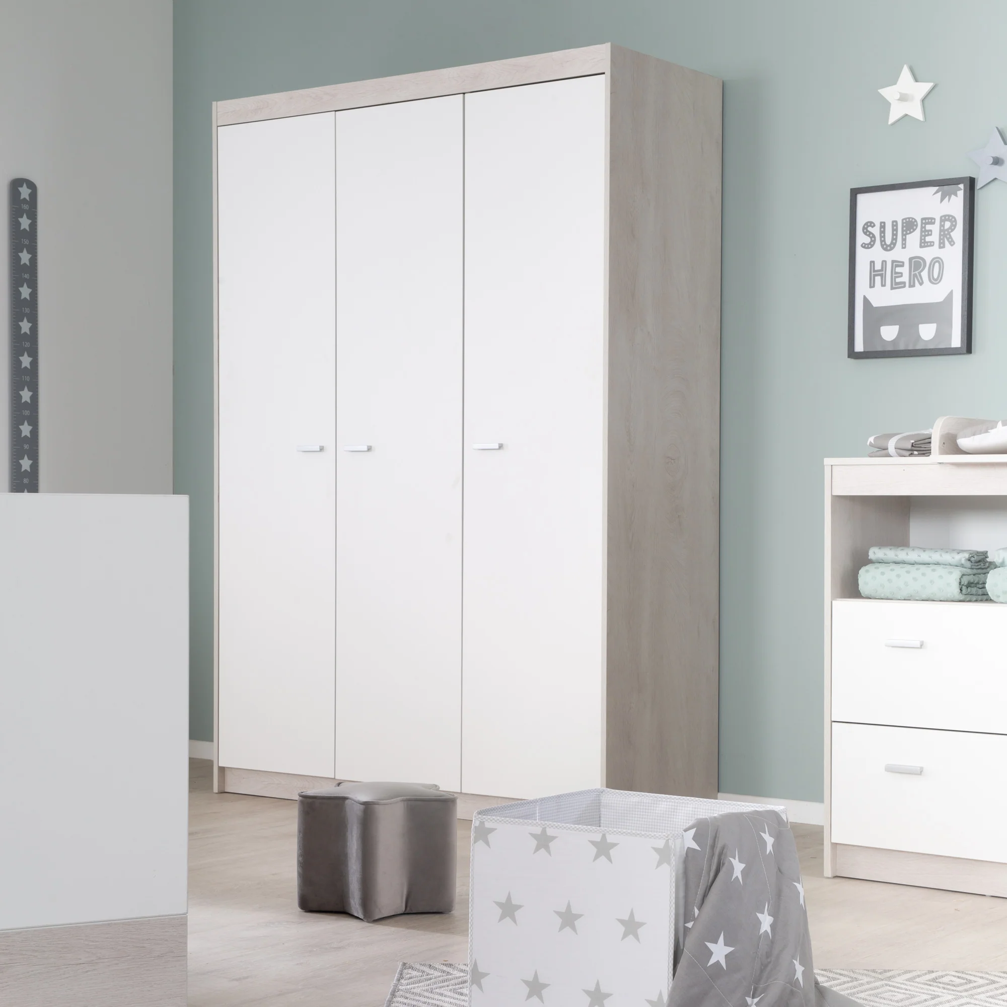 Kleiderschrank 'Julia', 3-türiger Drehtürenschrank inkl. 1 Kleiderstange & 6 Böden - Image 3