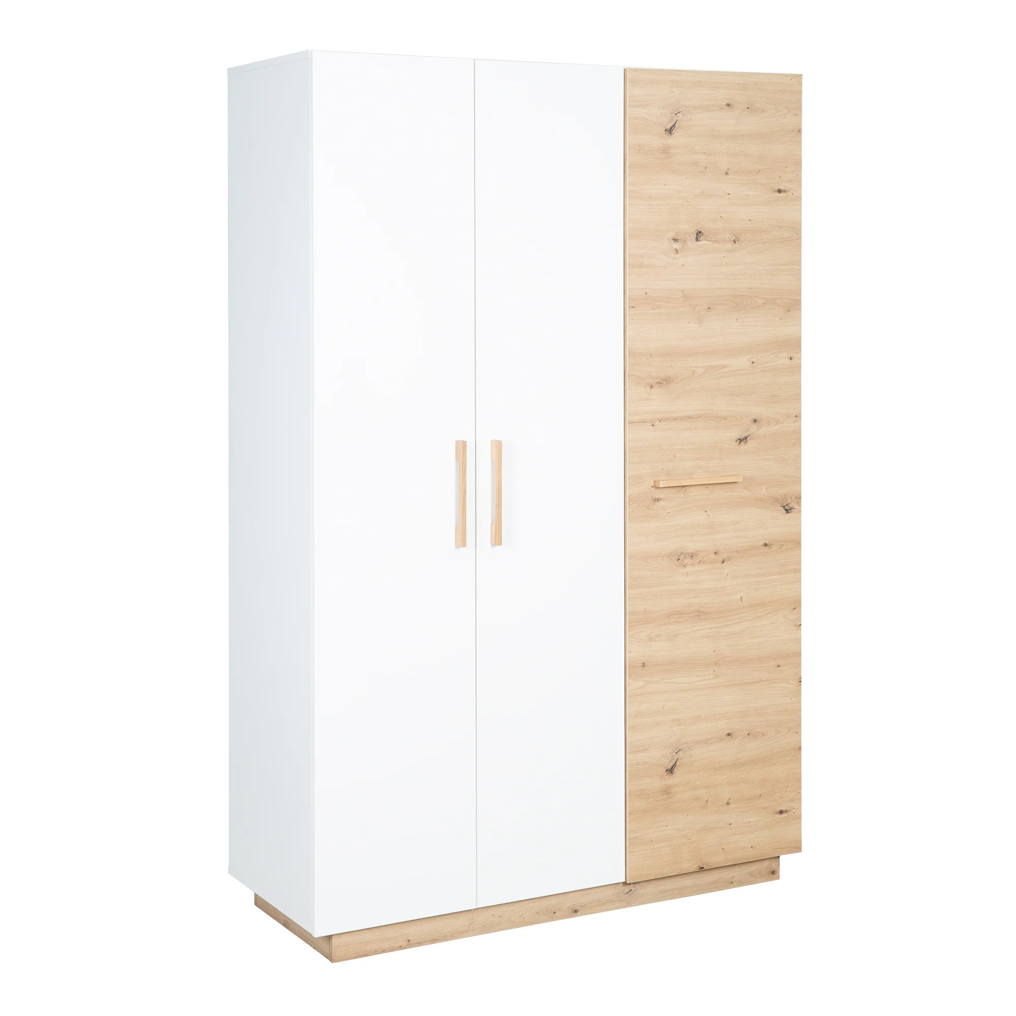 Kleiderschrank 'Lion' 3-türig - Weiß / Holzdekor 'Artisan Eiche' - Griffe aus massiver Eiche - Image 6