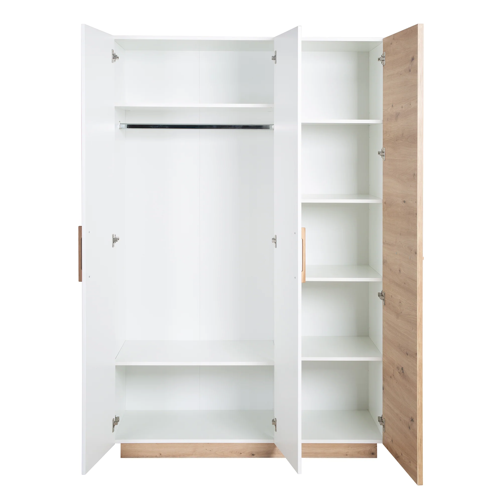 Kleiderschrank 'Lion' 3-türig - Weiß / Holzdekor 'Artisan Eiche' - Griffe aus massiver Eiche - Image 9