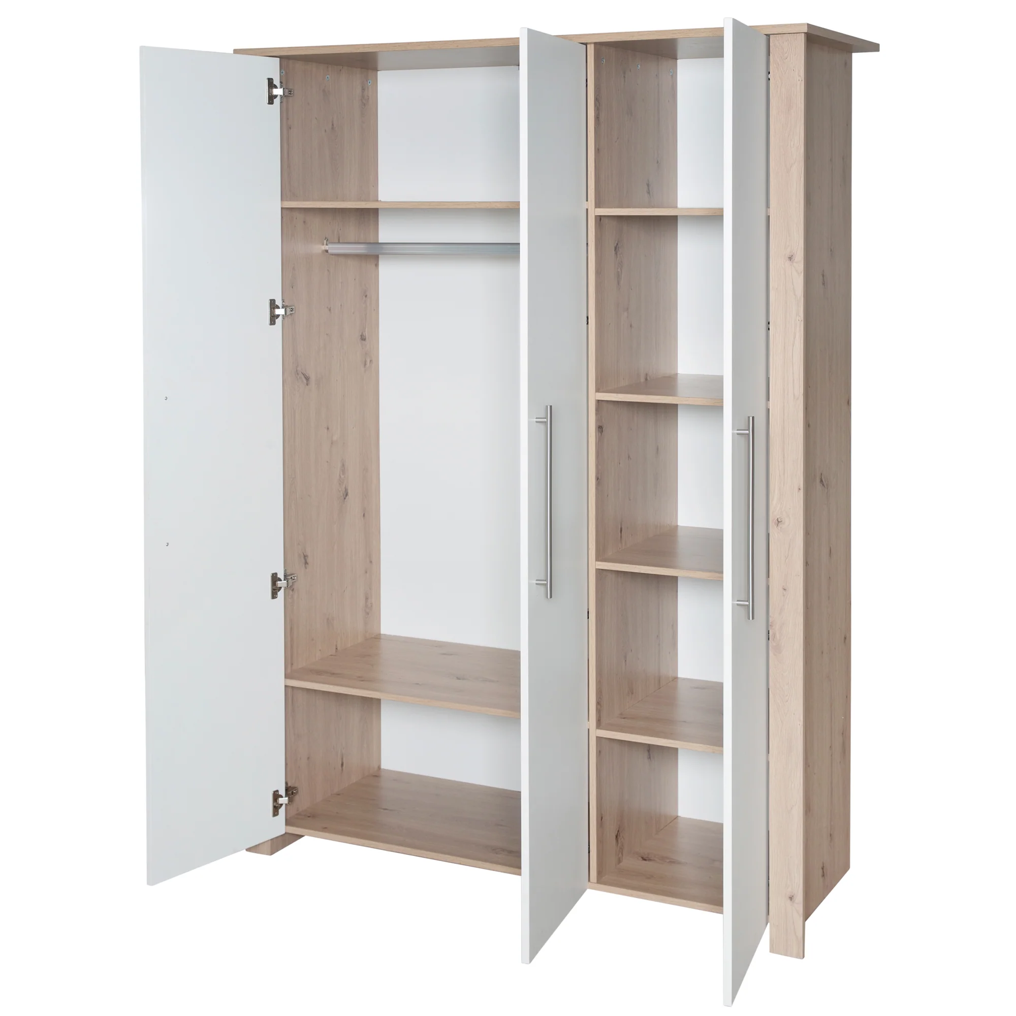 Kleiderschrank 'Malo' 3-türig mit Soft-Close-Scharnieren - Weiß / Eichen-Dekor - Image 5