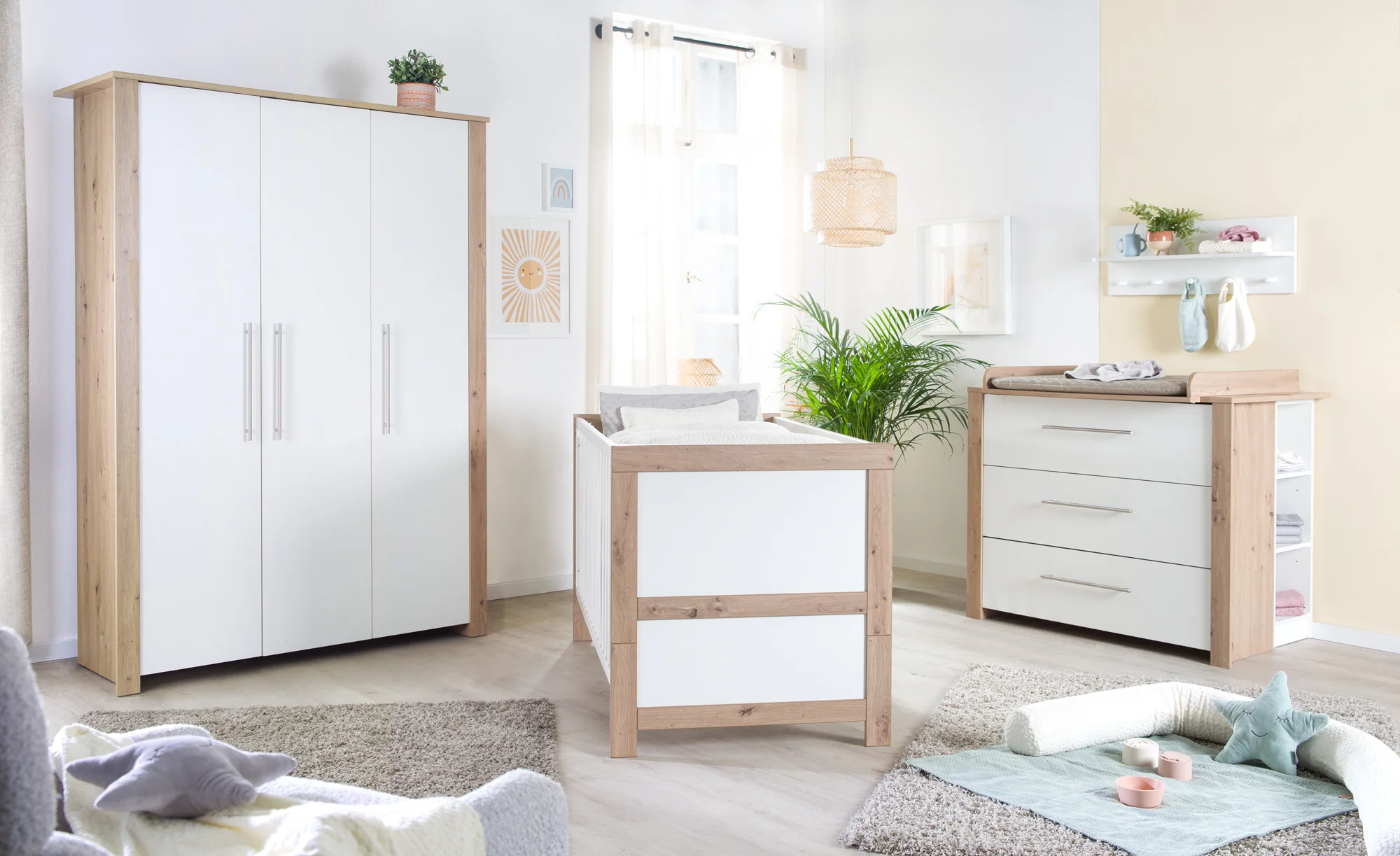 Kleiderschrank 'Malo' 3-türig mit Soft-Close-Scharnieren - Weiß / Eichen-Dekor - Image 8