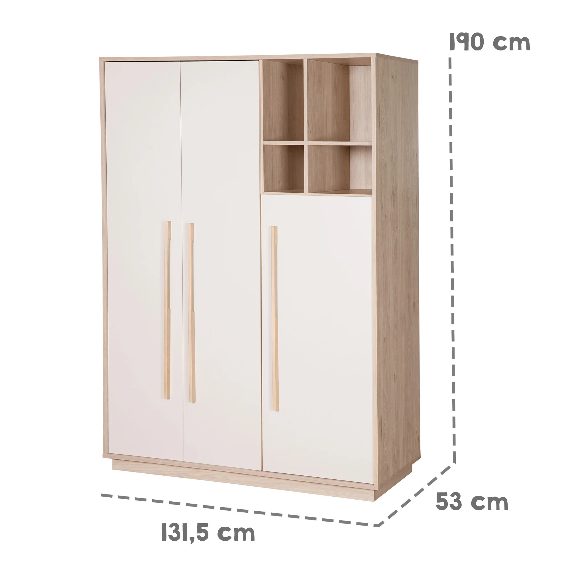 Kleiderschrank 'Elva' 3-türig mit offenem Fach - Soft-Close - Cashmere / Virginia Chestnut - Image 7