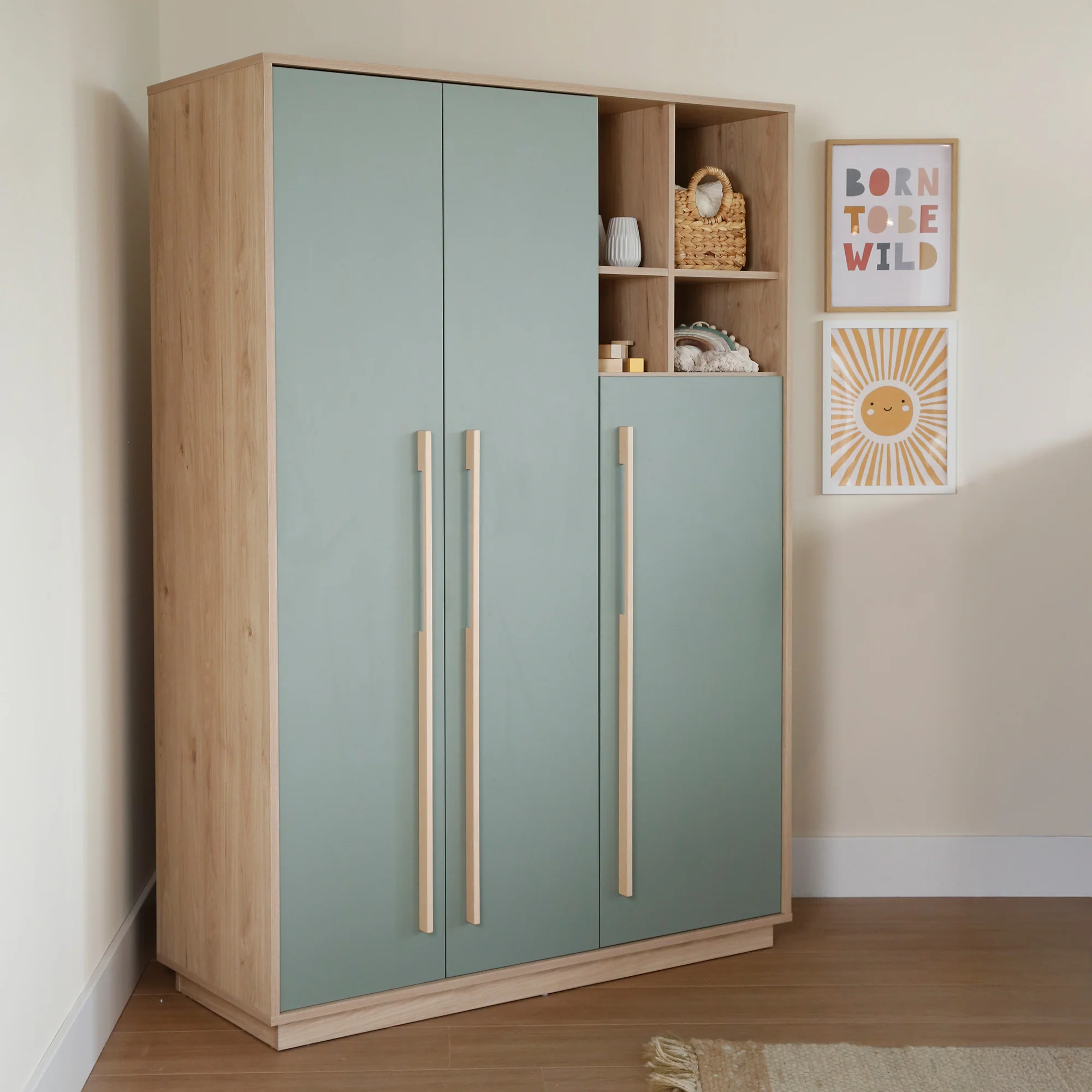 Kleiderschrank 'Selva' 3-türig mit offenem Fach - Soft-Close - Reed Green / Virginia Chestnut - Image 8