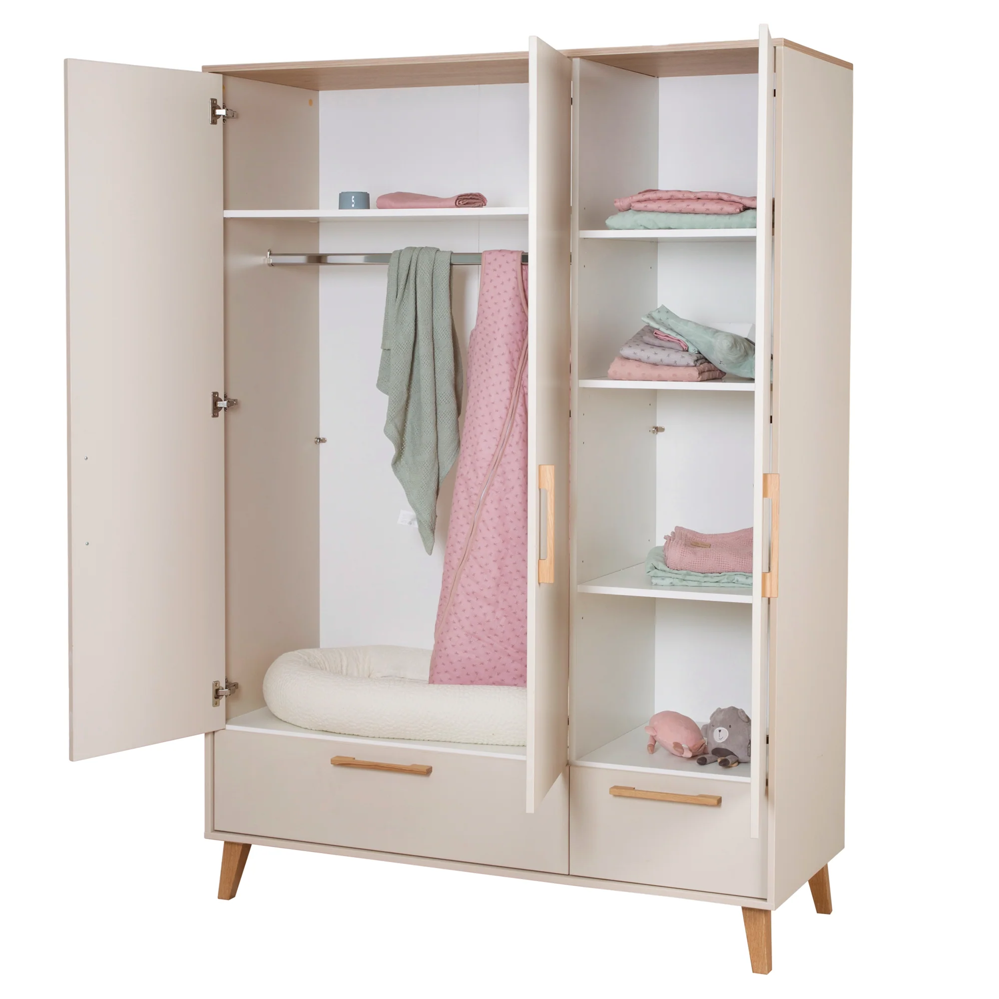 Kleiderschrank 'Jil' 3-türig mit 2 Schubladen - Cashmere / Chestnut - Image 7